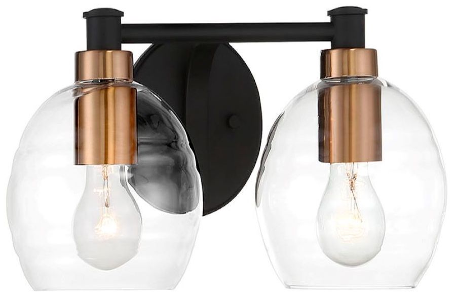 Minka-Lavery Keyport 2-Light Sand Black and Brushed Brass Vanity Light