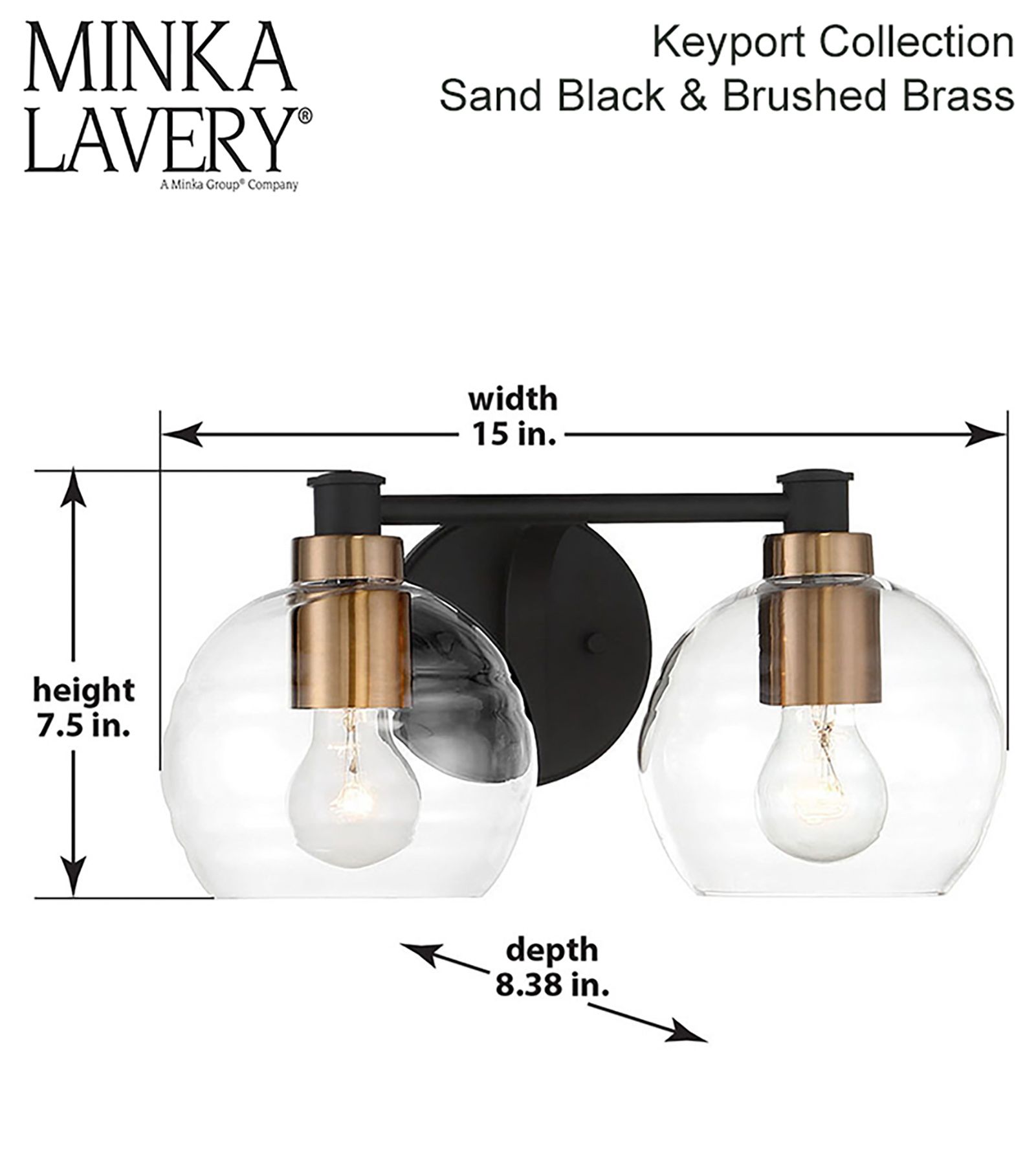 Image 5 Minka-Lavery Keyport 2-Light Sand Black and Brushed Brass Vanity Light more views