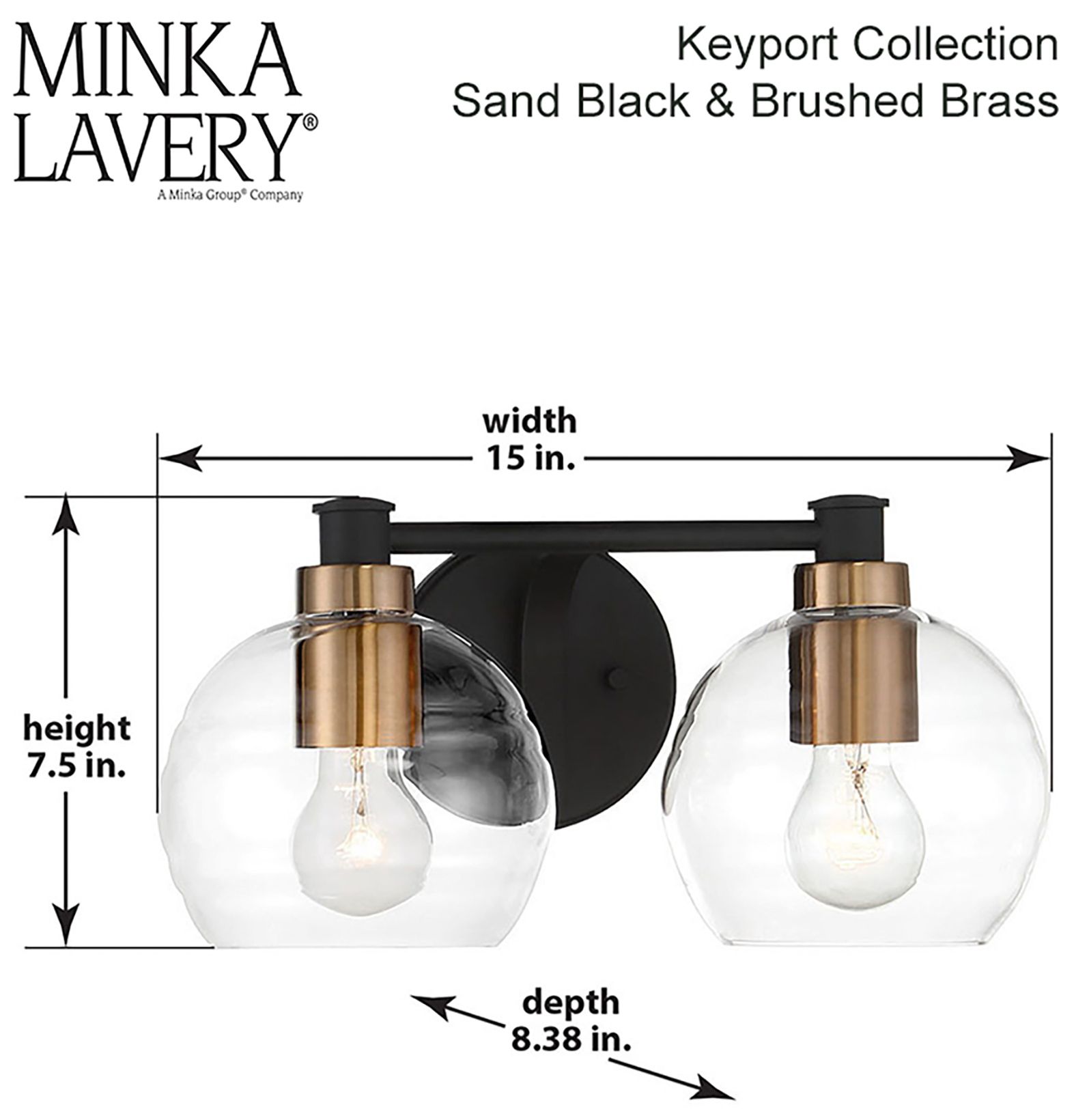 Image 5 Minka Lavery Keyport 2 Light Sand Coal and Brushed Brass Bath more views
