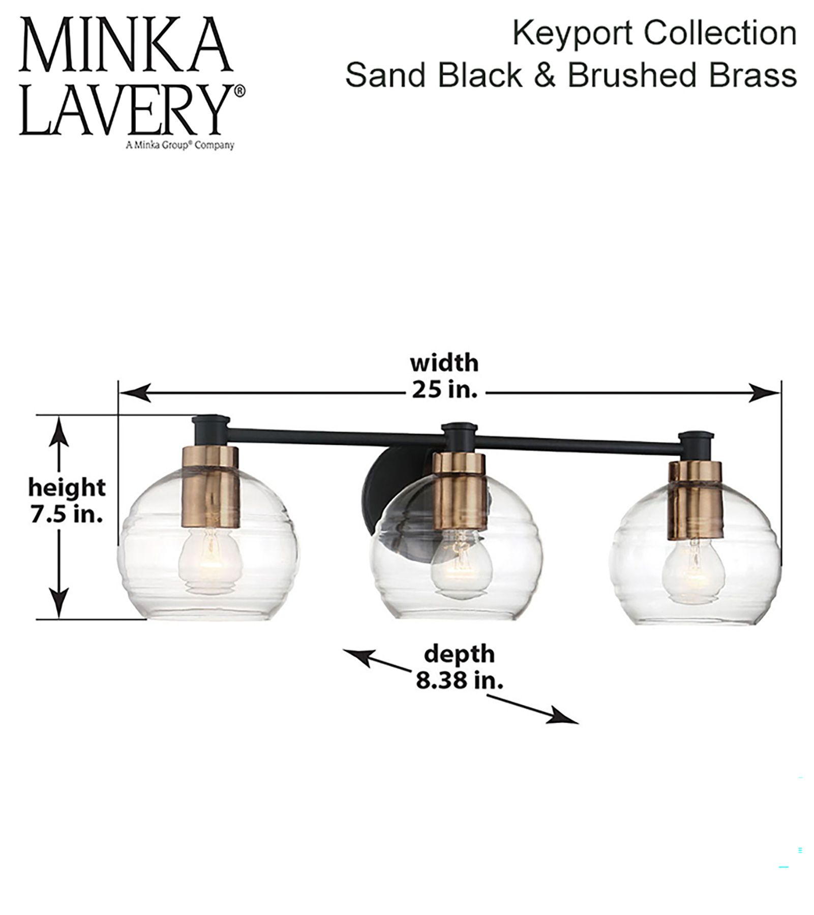 Image 4 Minka-Lavery Keyport 3-Light Sand Black and Brushed Brass Vanity Light more views