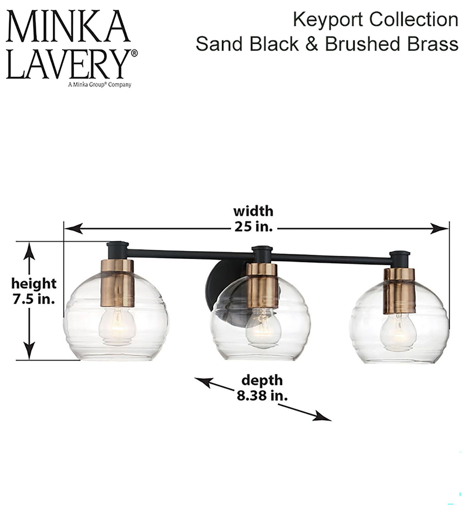 Image 4 Minka-Lavery  Keyport 3-Light Sand Coal and Brass Bath Light more views