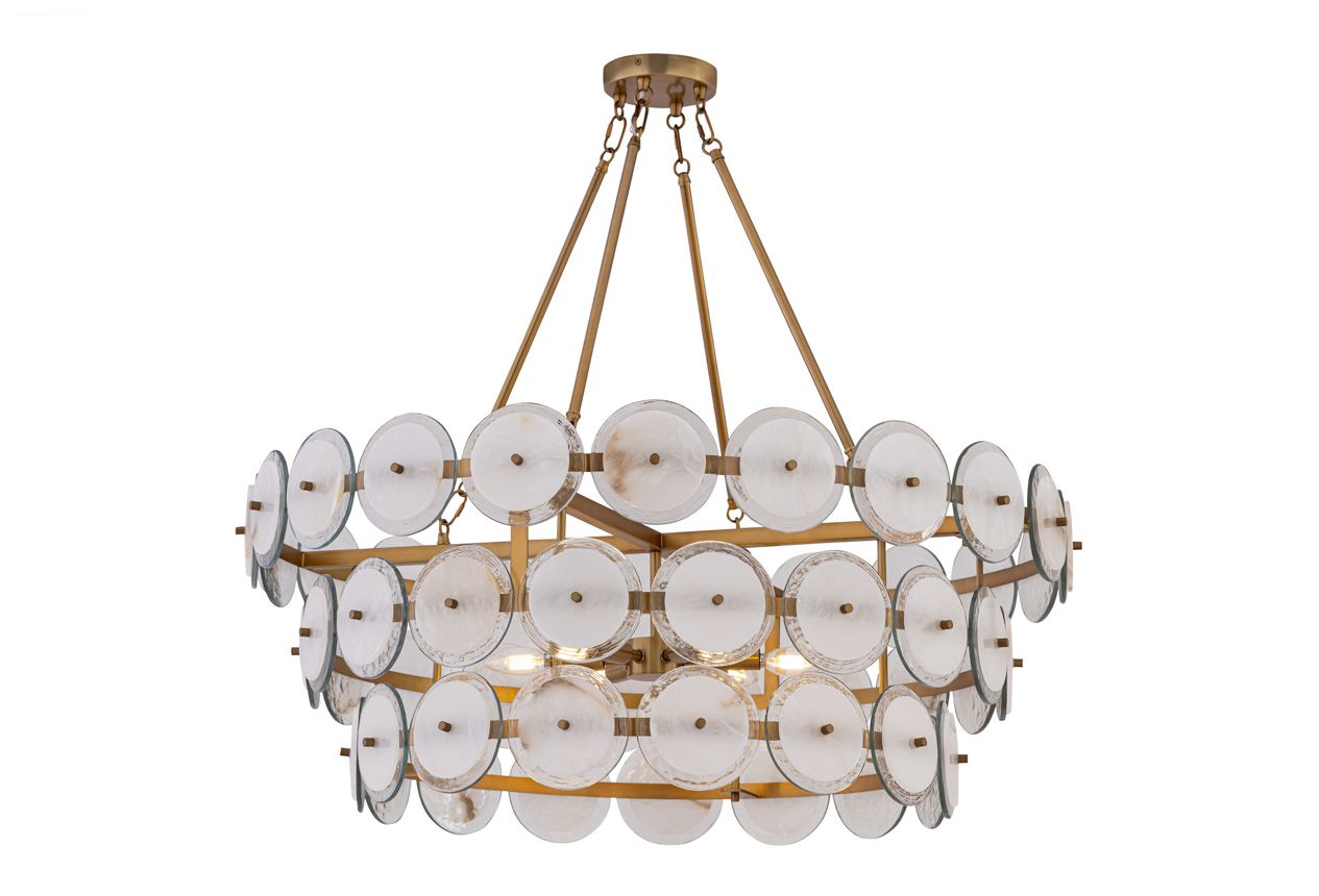 Thumbnail1 of Minka Lavery Kintrel 6-Light 36.5-in Legacy Brass Pendant with Glass Discs