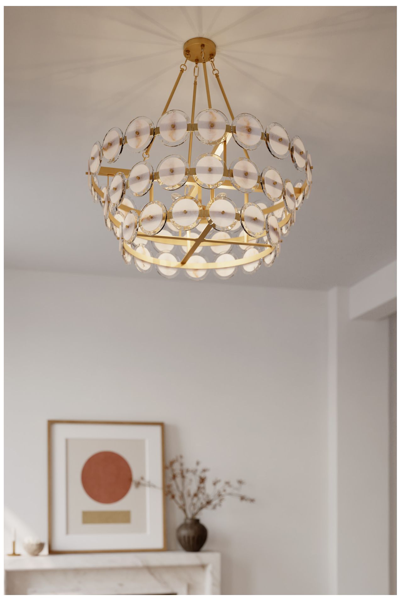 Thumbnail2 of Minka Lavery Kintrel 6-Light 36.5-in Legacy Brass Pendant with Glass Discs more views