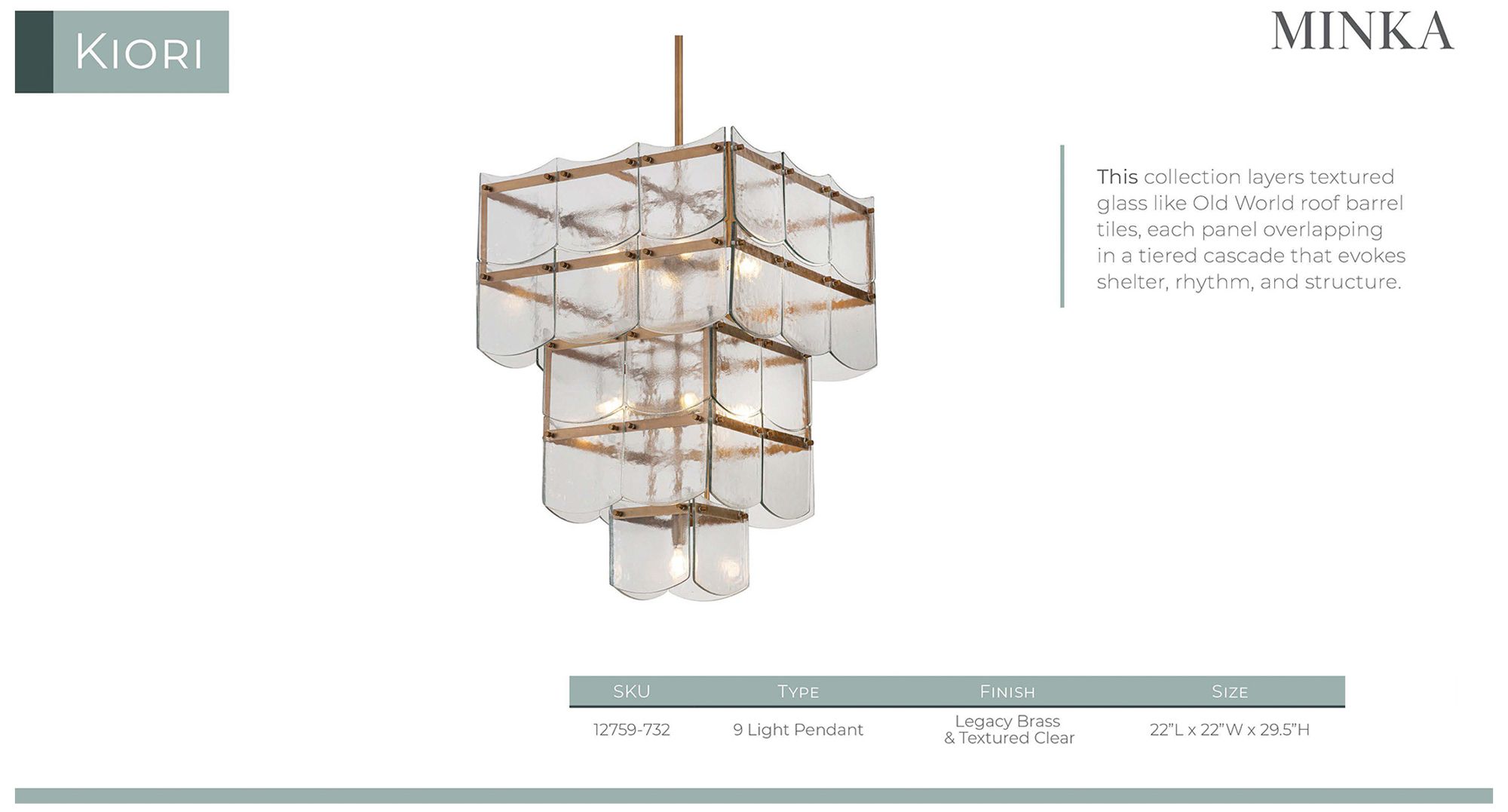 Minka Lavery Kiori 9-Light 22.75-in Legacy Brass Pendant with Glass Shade