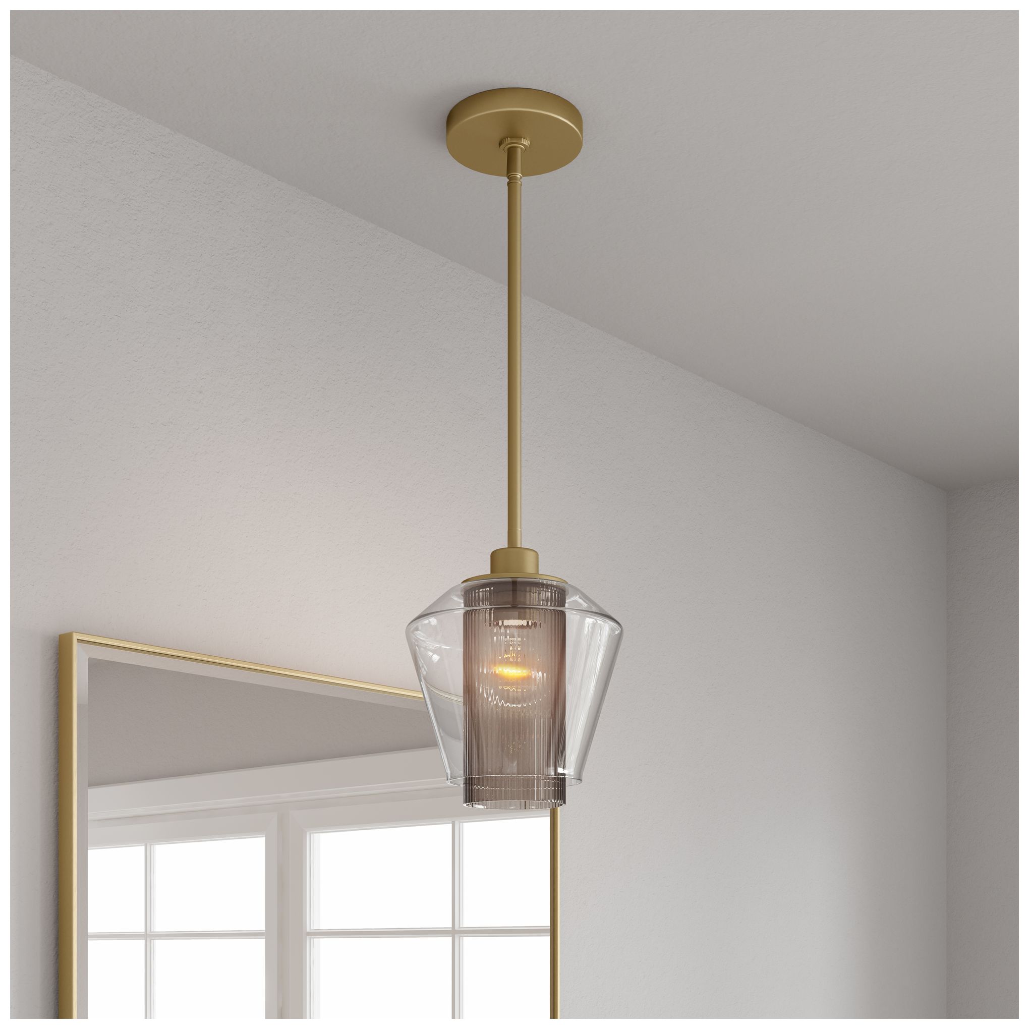 Thumbnail2 of Minka Lavery Kiruna 1-Light 8-in Legacy Brass Mini Pendant with Glass Shade more views