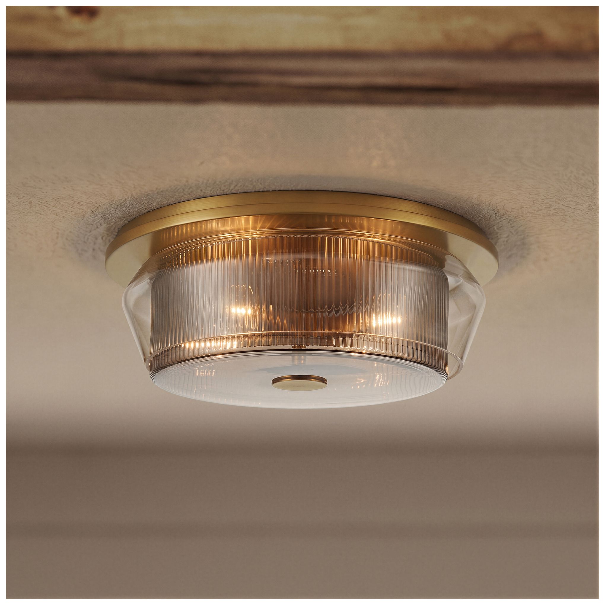 Thumbnail2 of Minka Lavery Kiruna 4-Light 17-in Legacy Brass Flush Mount with Glass Shade more views