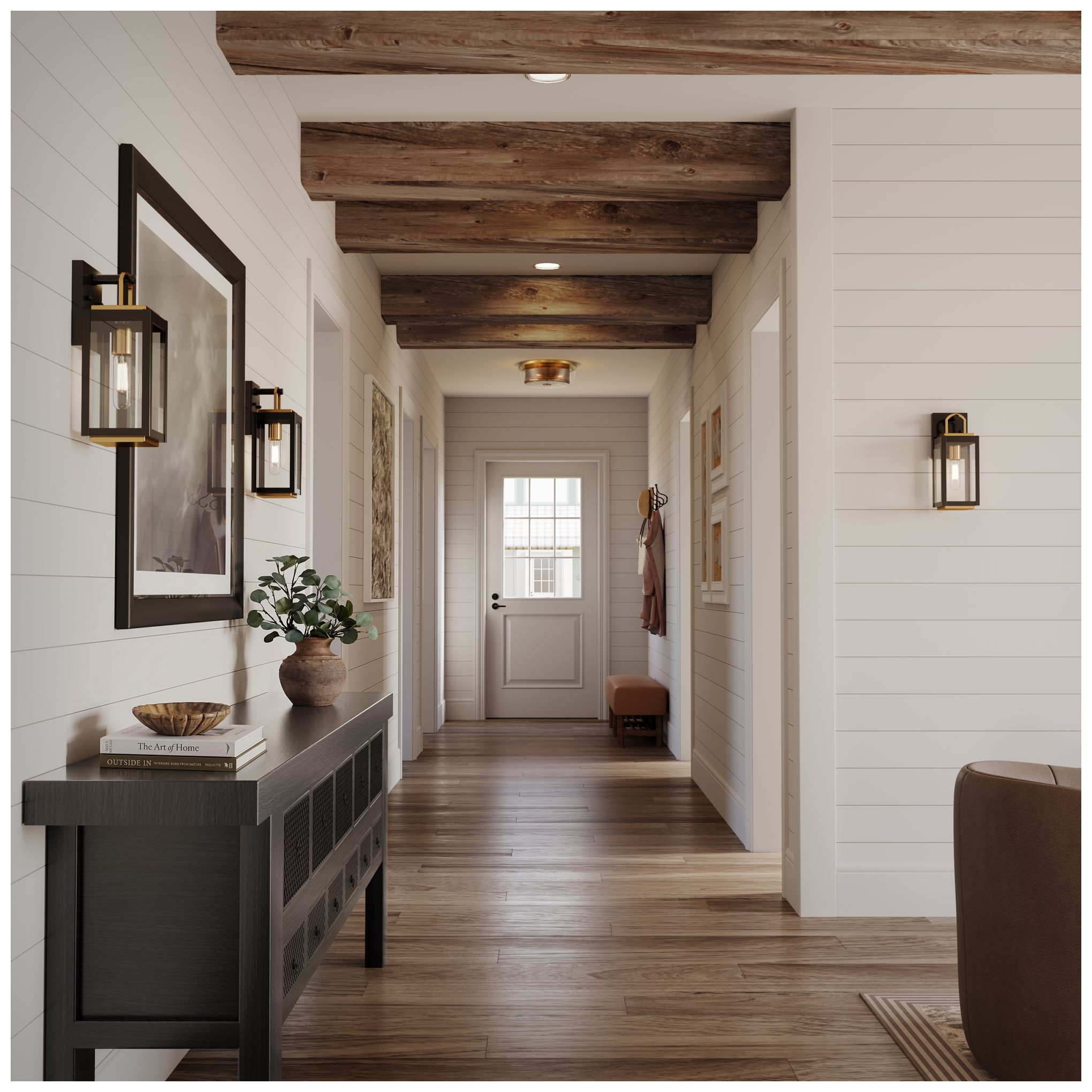 Thumbnail4 of Minka Lavery Kiruna 4-Light 17-in Legacy Brass Flush Mount with Glass Shade more views