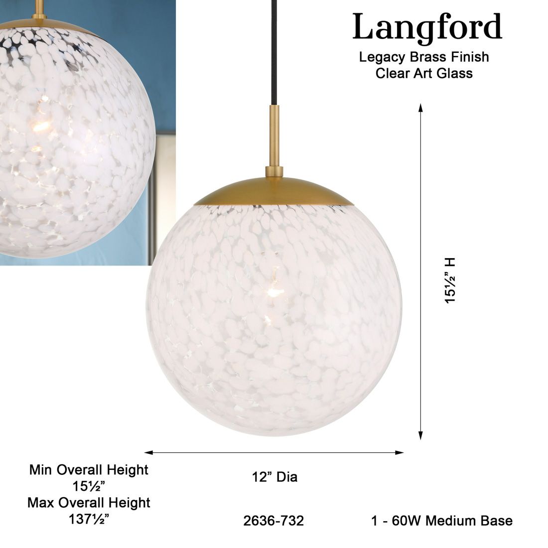 Minka-Lavery Langford 1-Light 12-in Legacy Brass Indoor Pendant