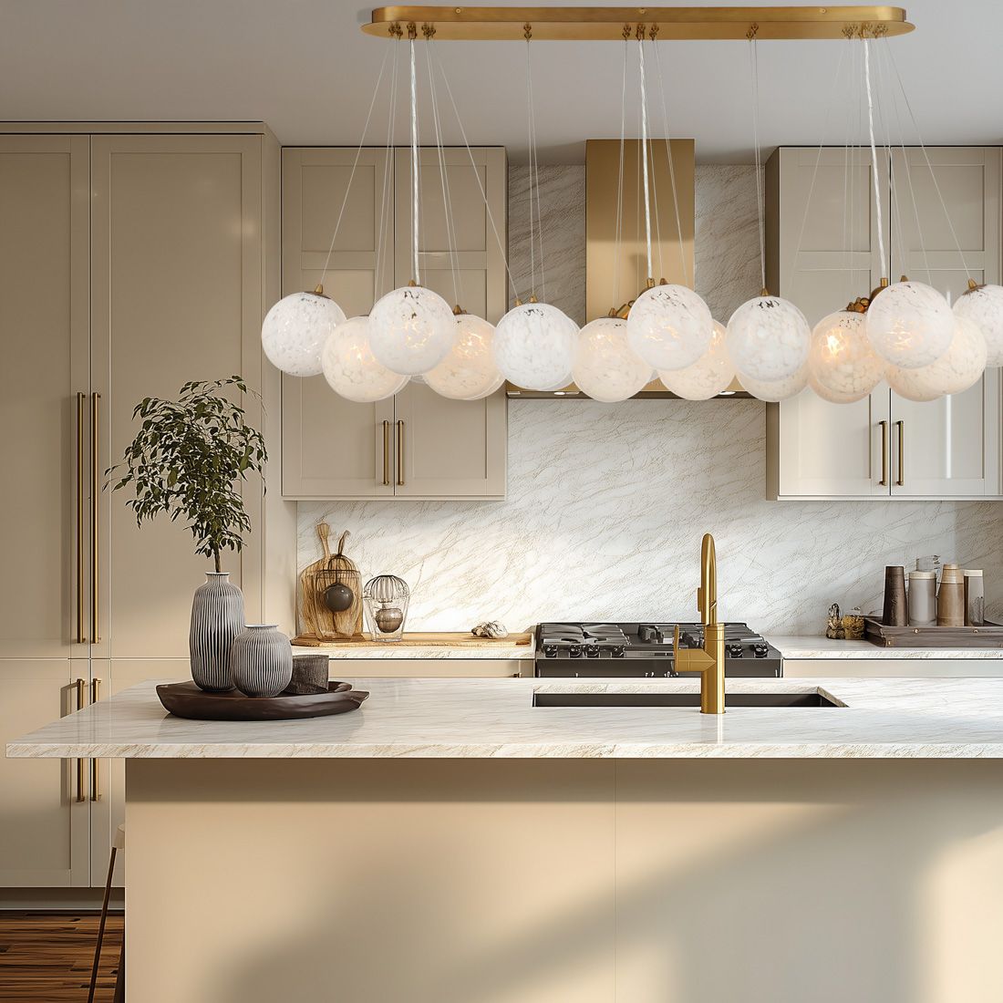 Image 3 Minka-Lavery Langford 12-Light 54.75-in Brass Island Chandelier with Shades more views