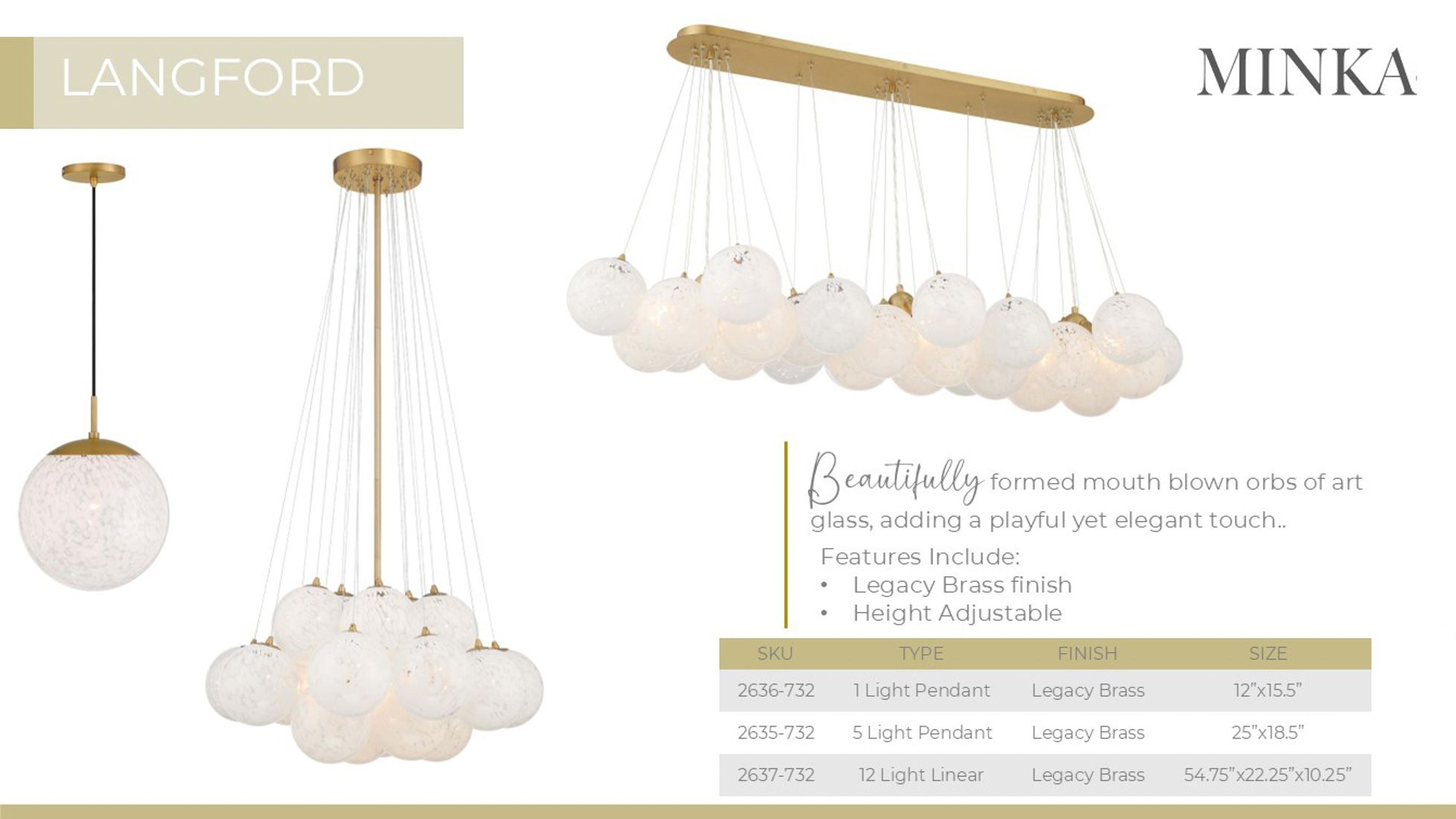 Minka-Lavery Langford 5-Light 25-in Legacy Brass Pendant with Glass Shades