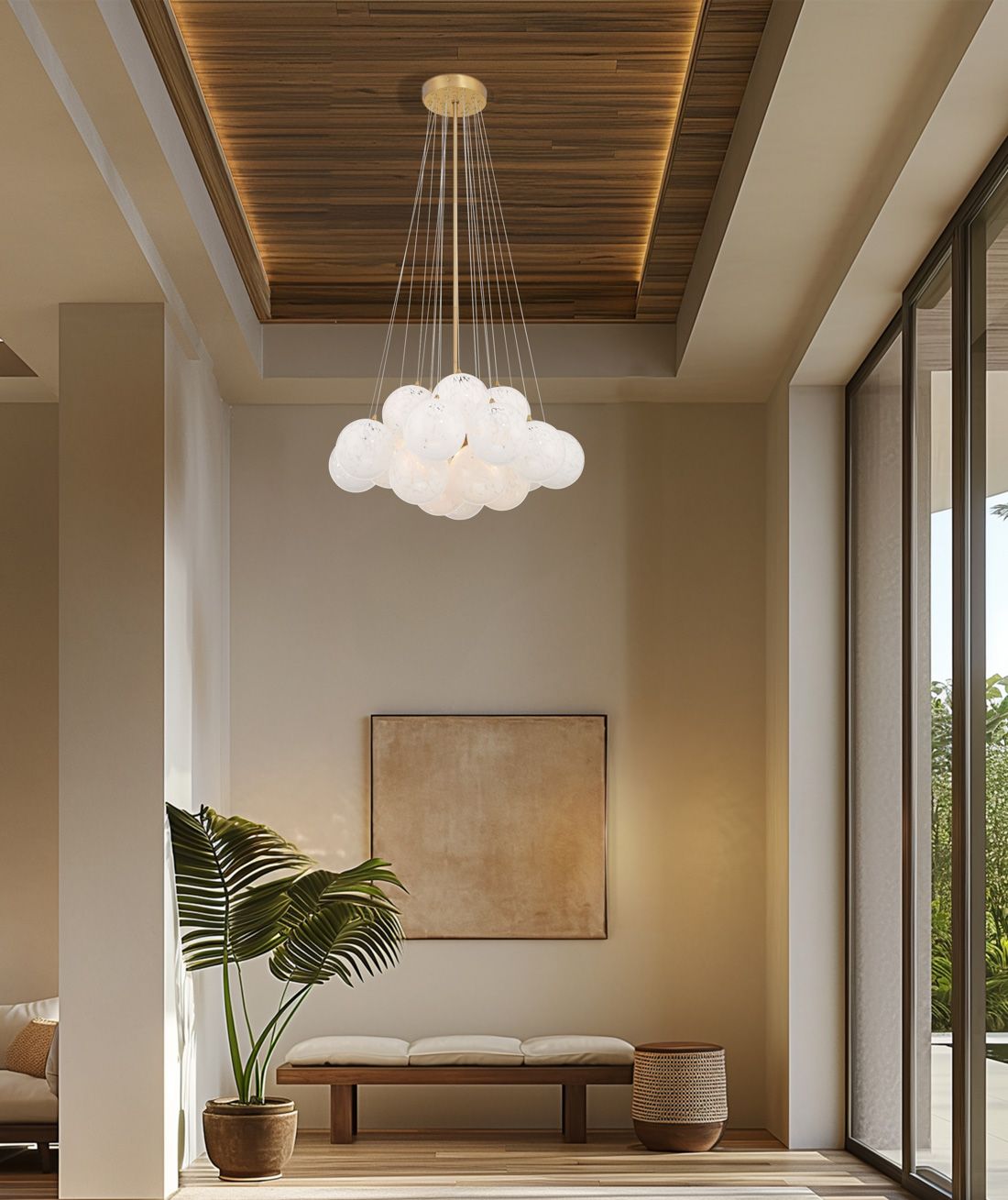 Image 4 Minka-Lavery Langford 5-Light 25-in Legacy Brass Pendant with Glass Shades more views