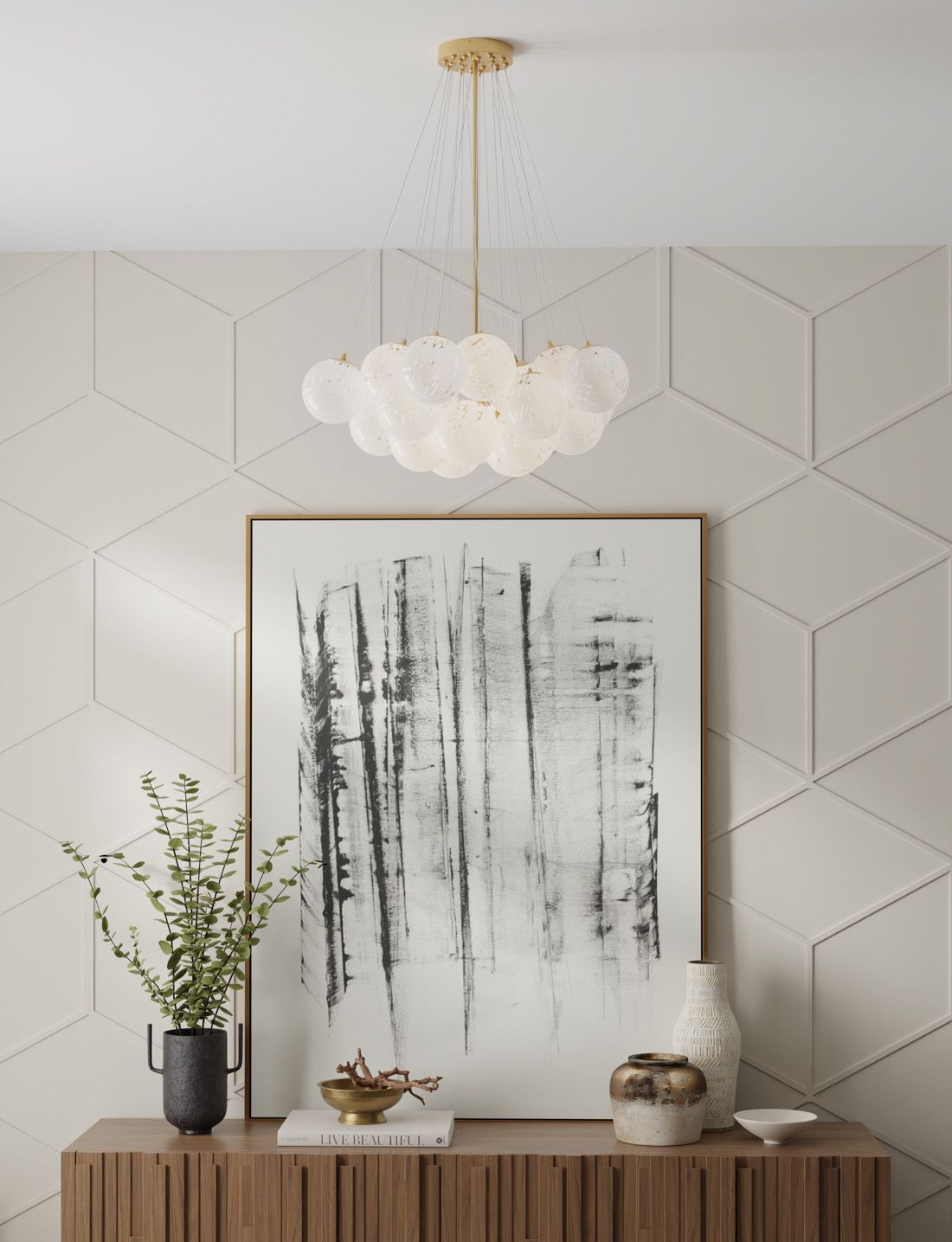 Minka-Lavery Langford 5-Light 25-in Legacy Brass Pendant with Glass Shades
