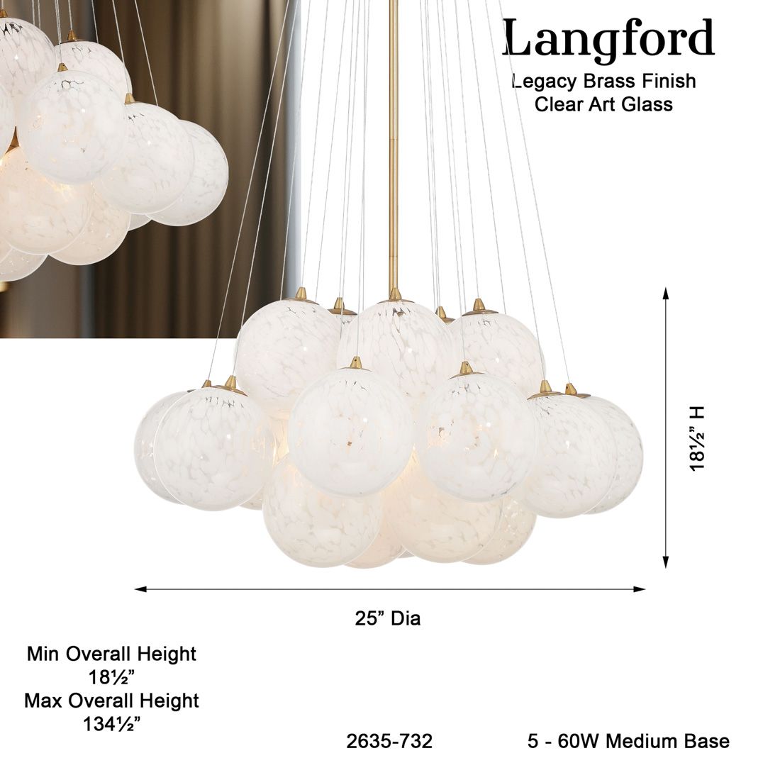Minka-Lavery Langford 5-Light 25-in Legacy Brass Pendant with Glass Shades