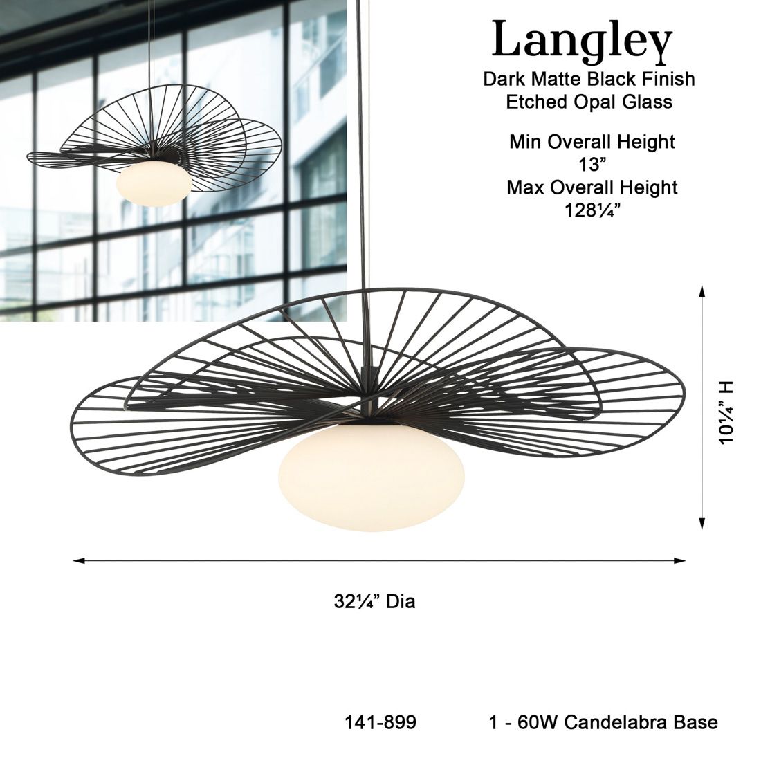 Minka Lavery Langley 1-Light 32.25-in Dark Black Pendant with Glass Shade