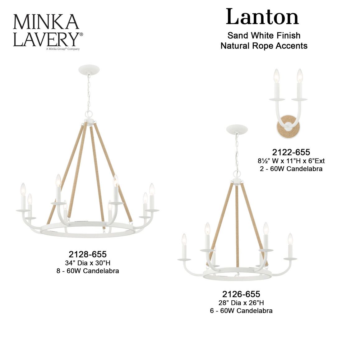 Minka-Lavery Lanton 2-Light Sand White with Natural Rope Wall Sconce