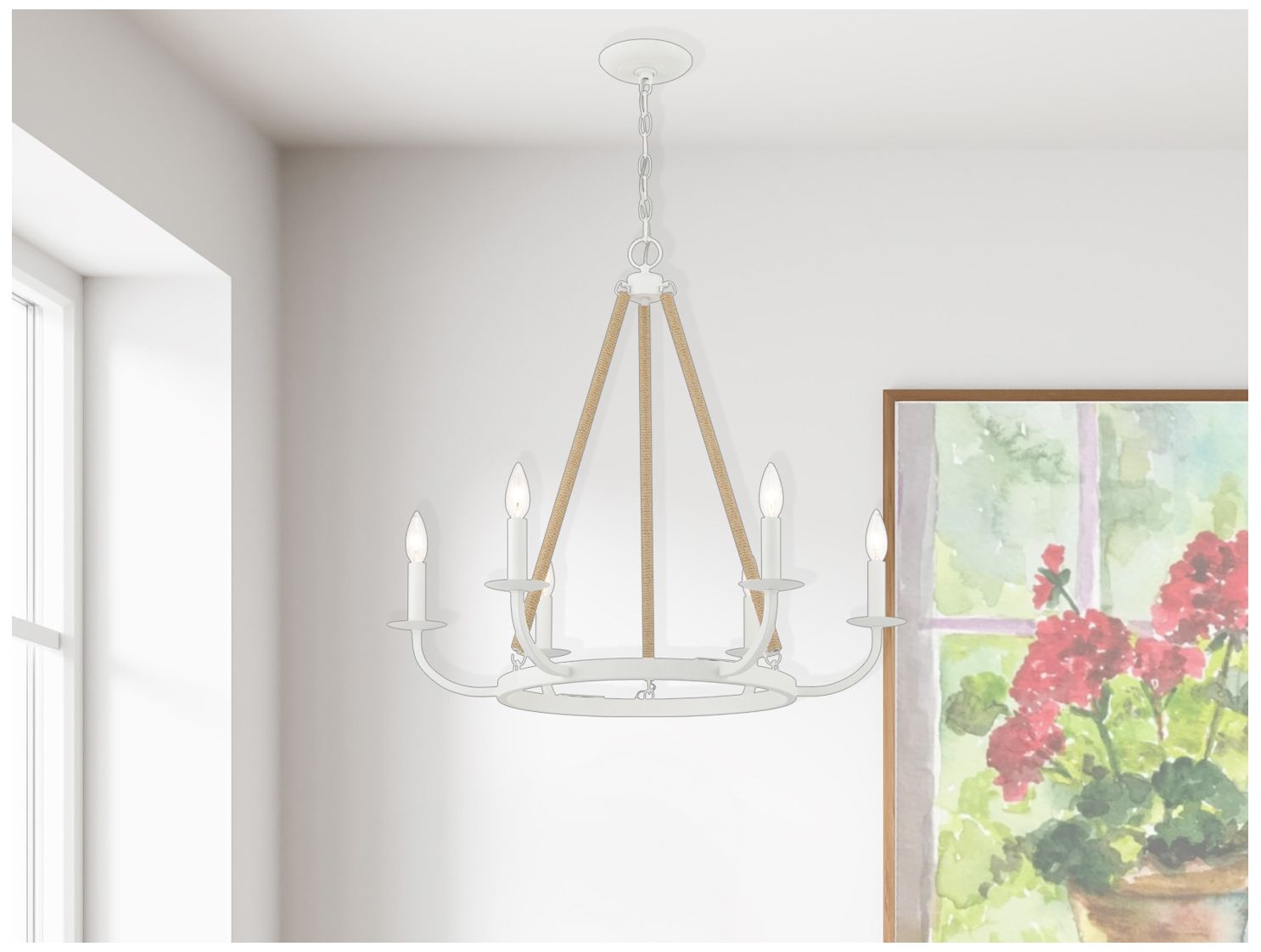 Minka Lavery Lanton 28" Sand White Natural Rope 6-Light Chandelier