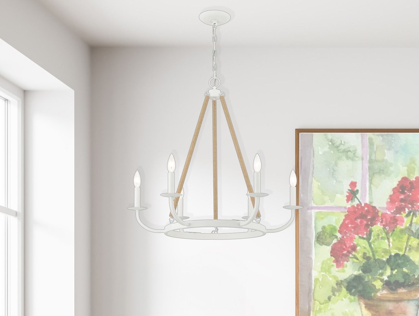 Image 4 Minka-Lavery Lanton 6-Light Sand White with Natural Rope Chandelier more views