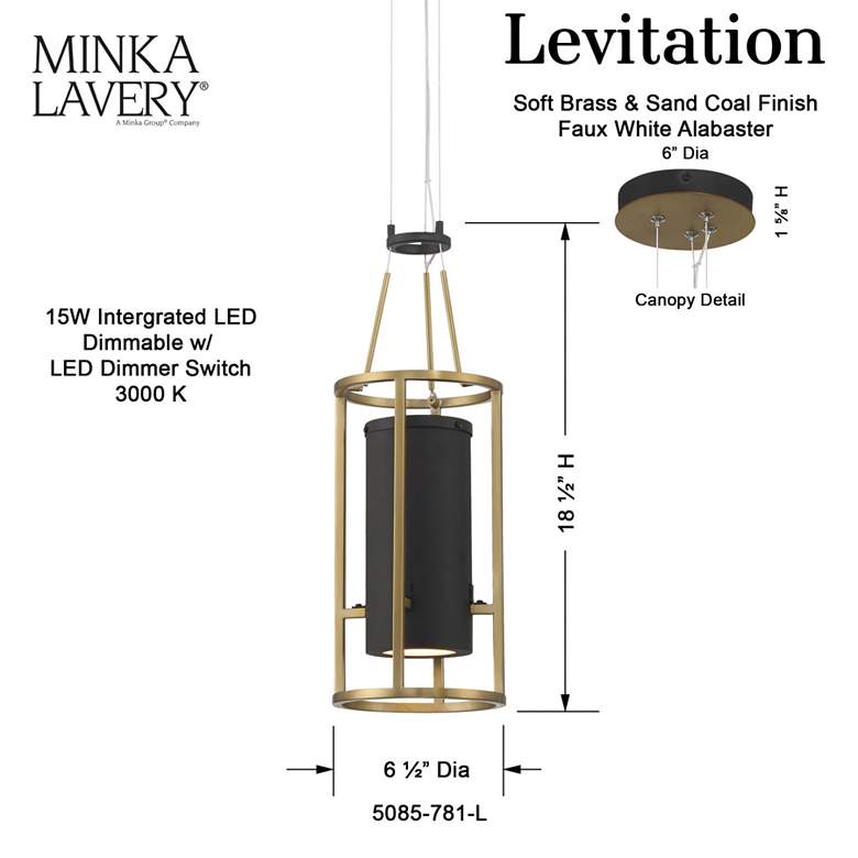 Image 5 Minka-Lavery Levitation LED 1-Light Sand Black and Soft Brass Mini-Pendant more views