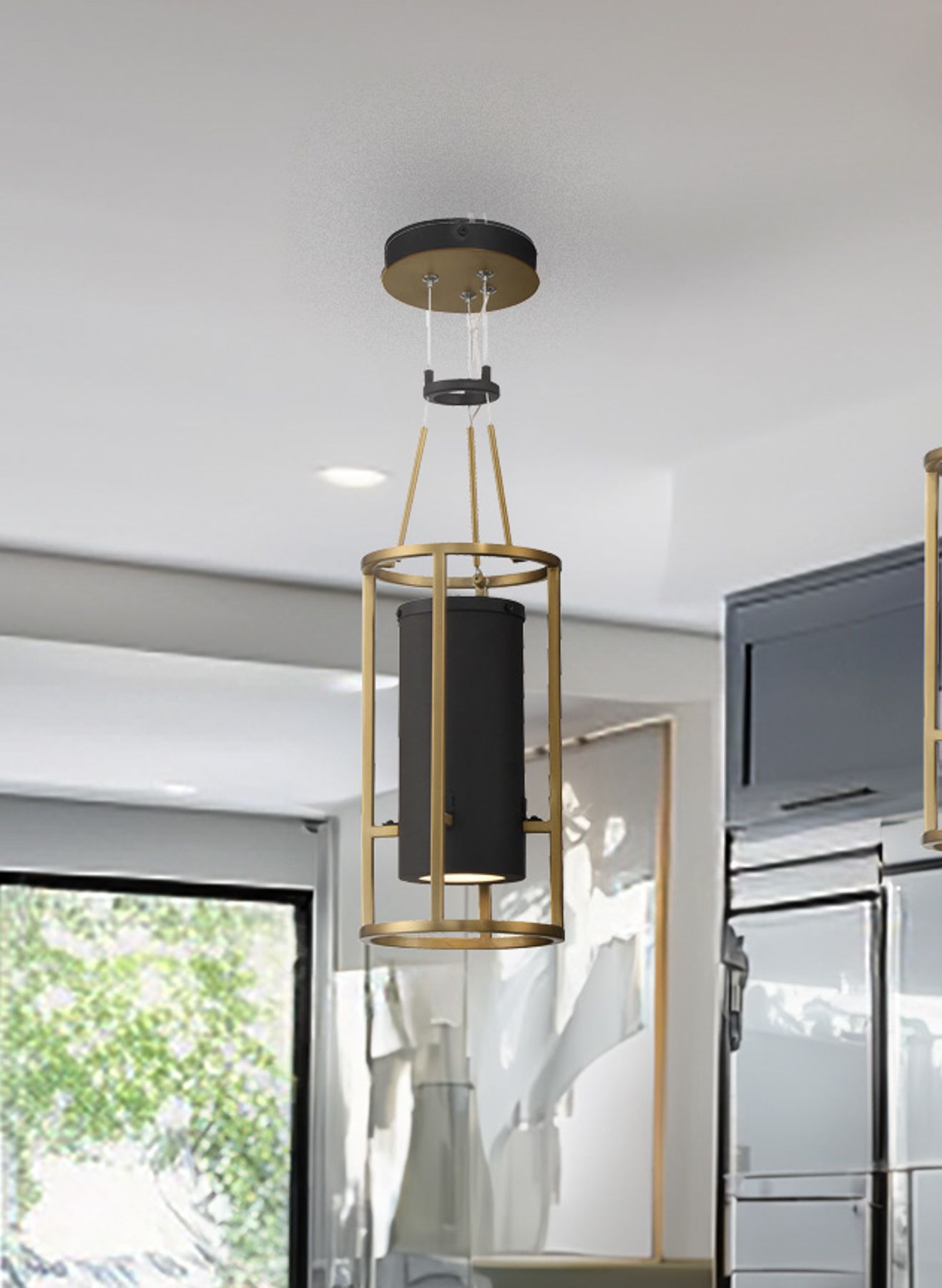 Minka-Lavery Levitation LED 1-Light Sand Black and Soft Brass Mini-Pendant