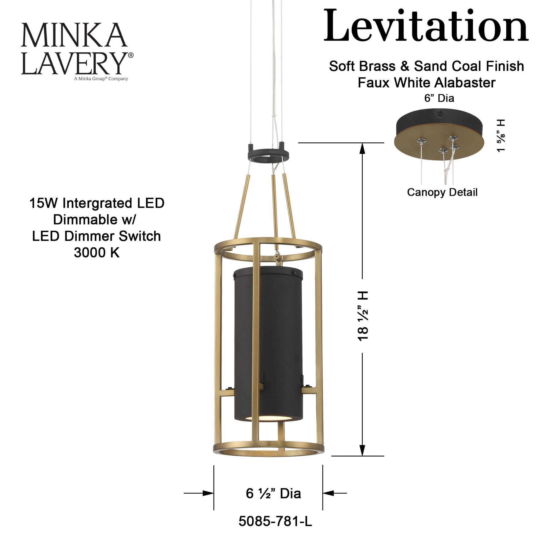 Minka-Lavery Levitation LED Sand Black and Soft Brass Mini-Pendant