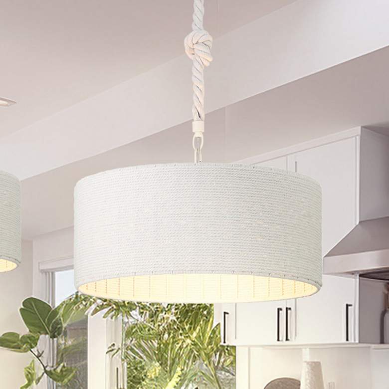 Image 1 Minka Lavery Lodelle 3-Light 19-in White Pendant with Cotton Rope Shades