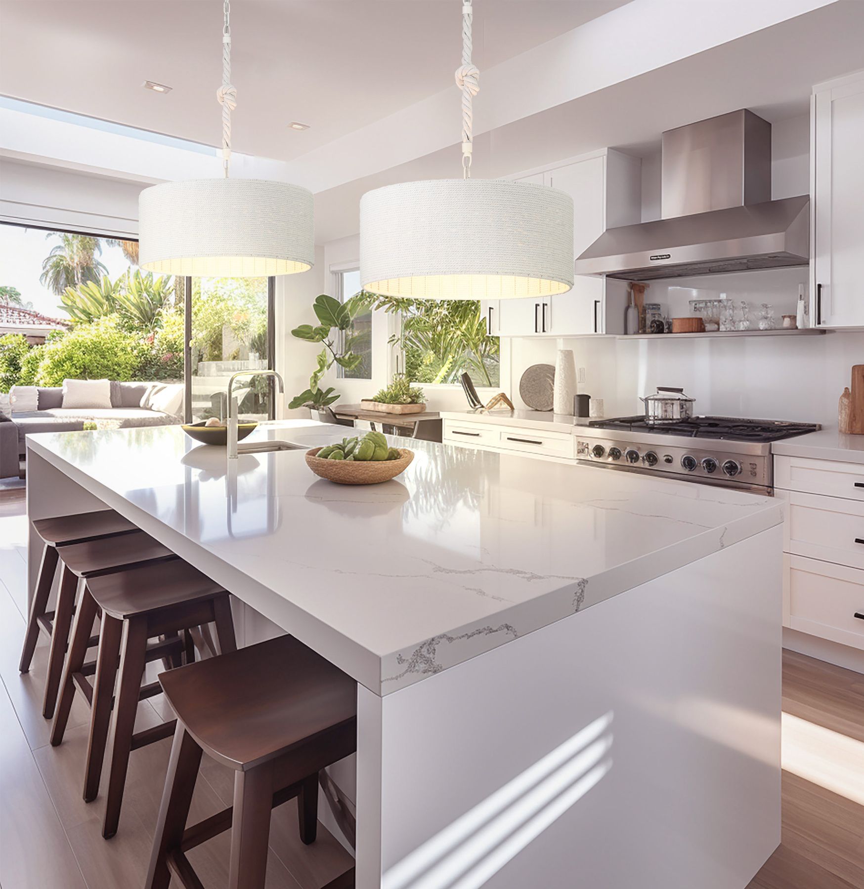 Minka Lavery Lodelle 3-Light 19-in White Pendant with Cotton Rope Shades