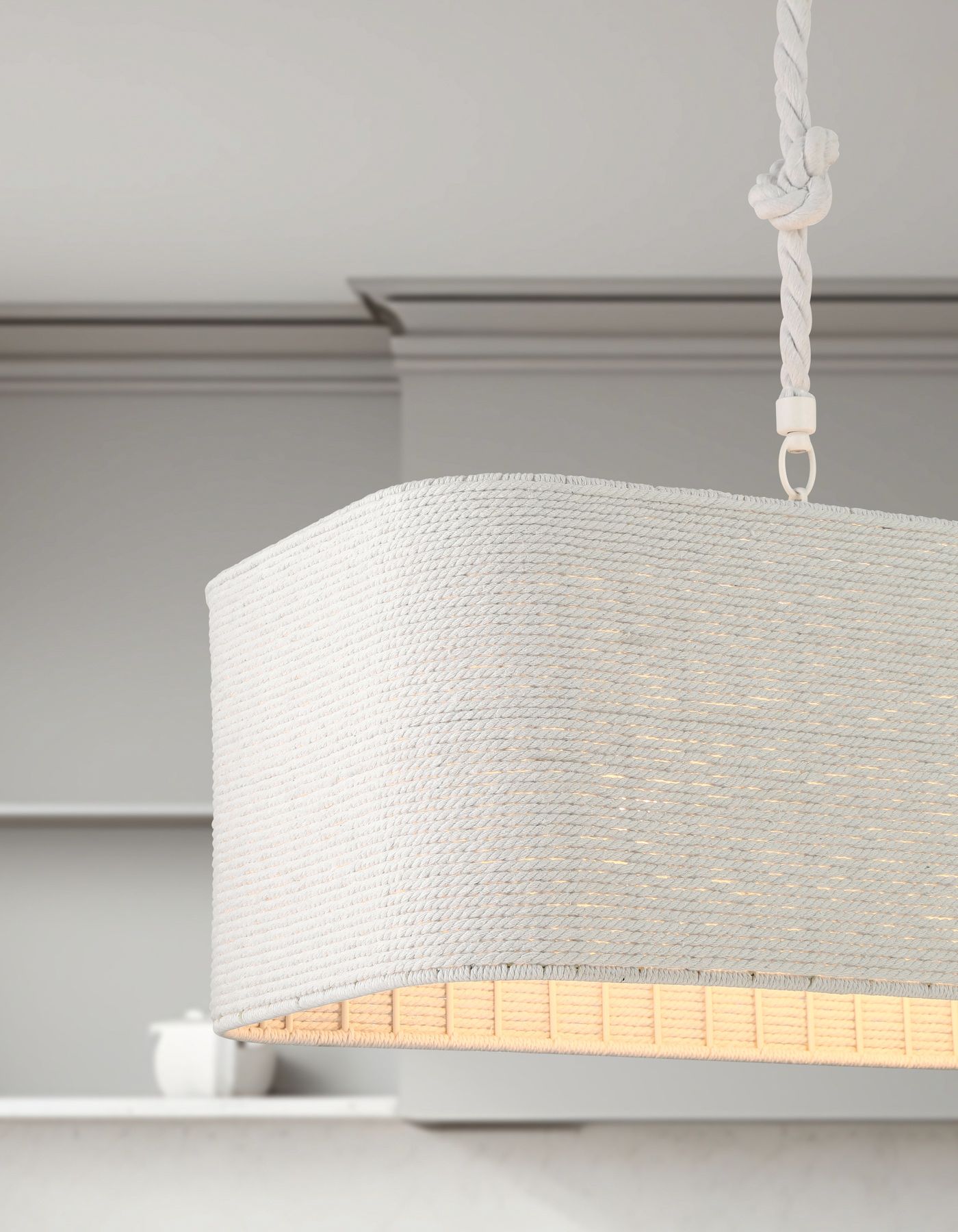 Minka Lavery Lodelle 4-Light 48-in White Linear Chandelier with Rope Shades