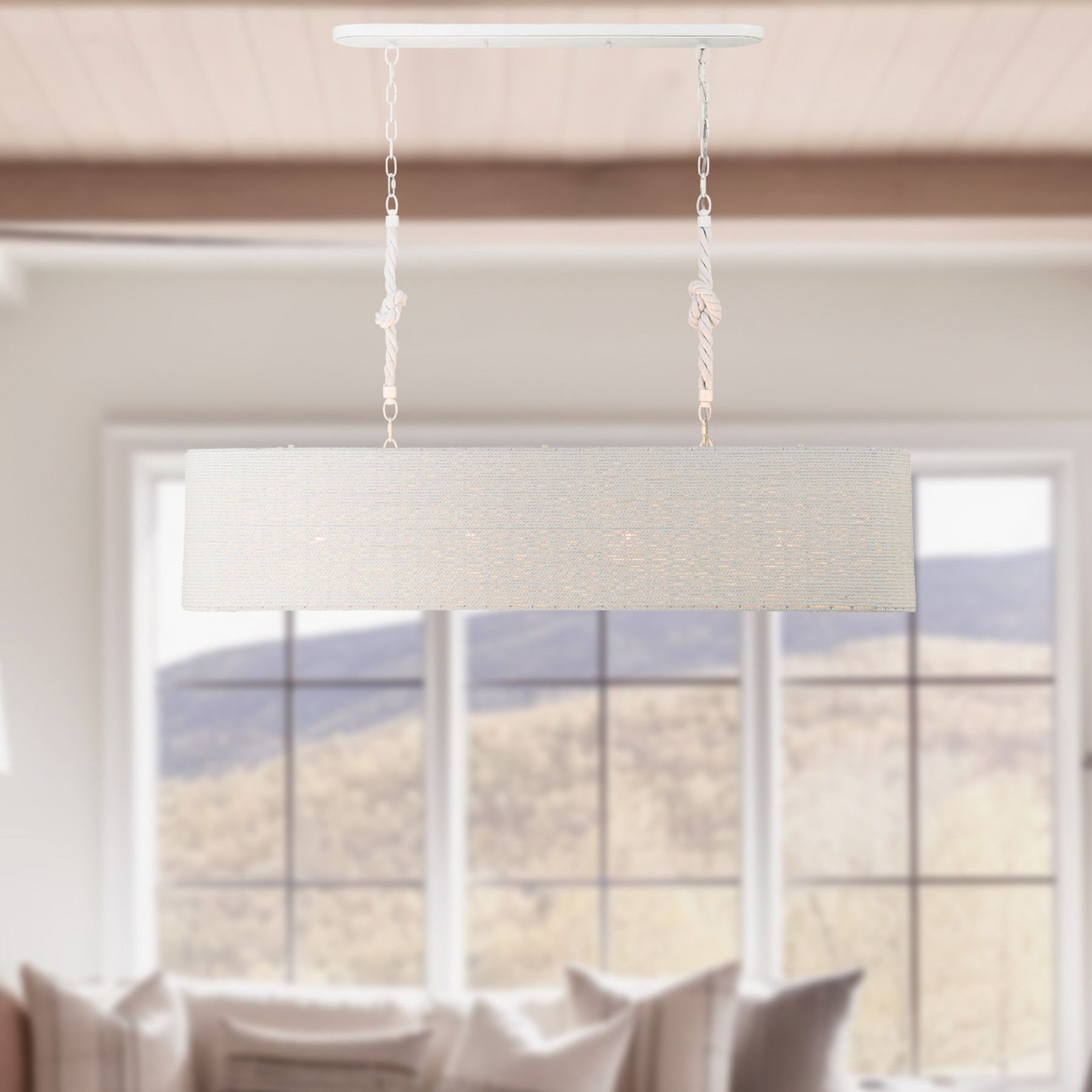 Minka Lavery Lodelle 4-Light 48-in White Linear Chandelier with Rope Shades