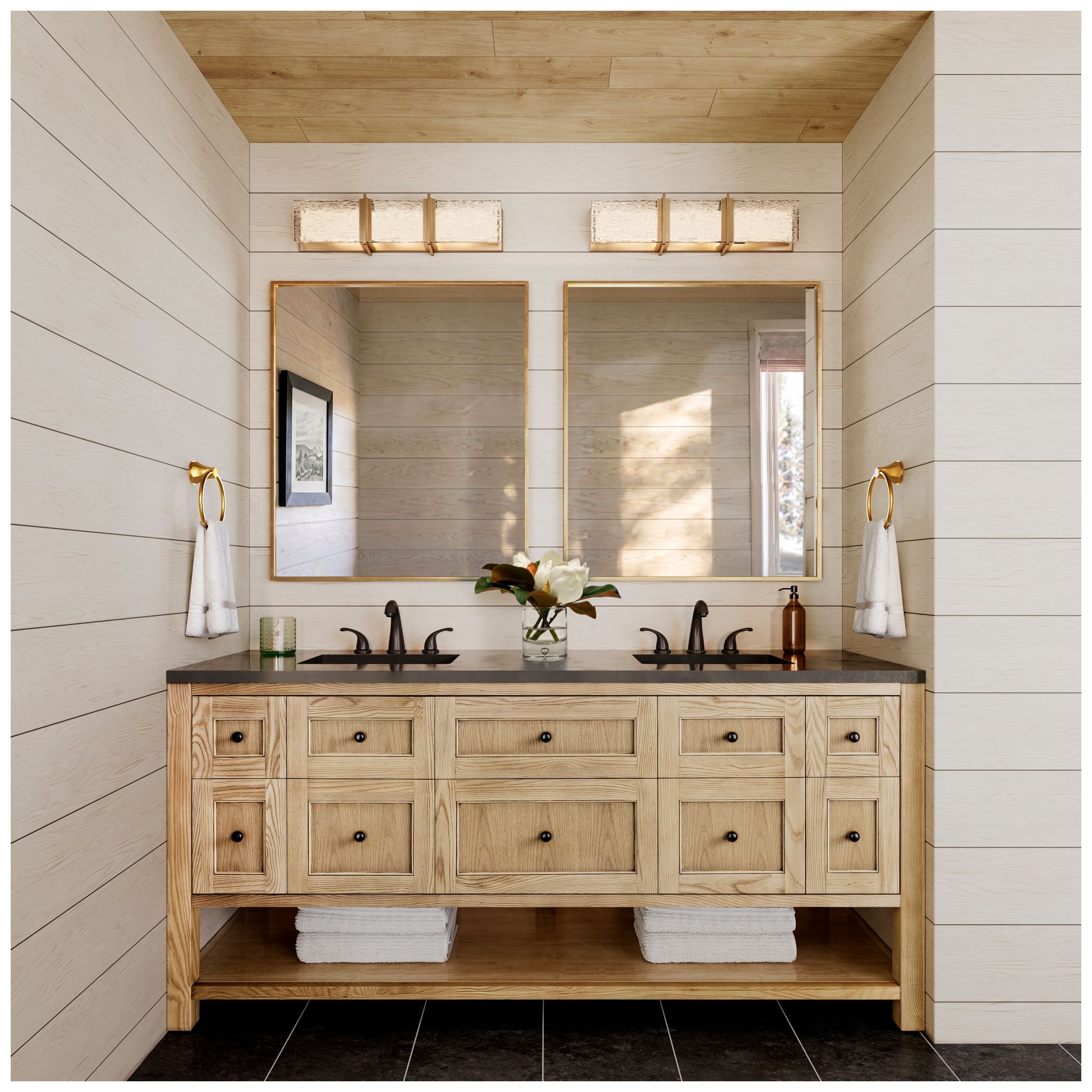 Thumbnail4 of Minka Lavery Lumina LED 24.5-in Legacy Brass Vanity Light with Glass Shade more views