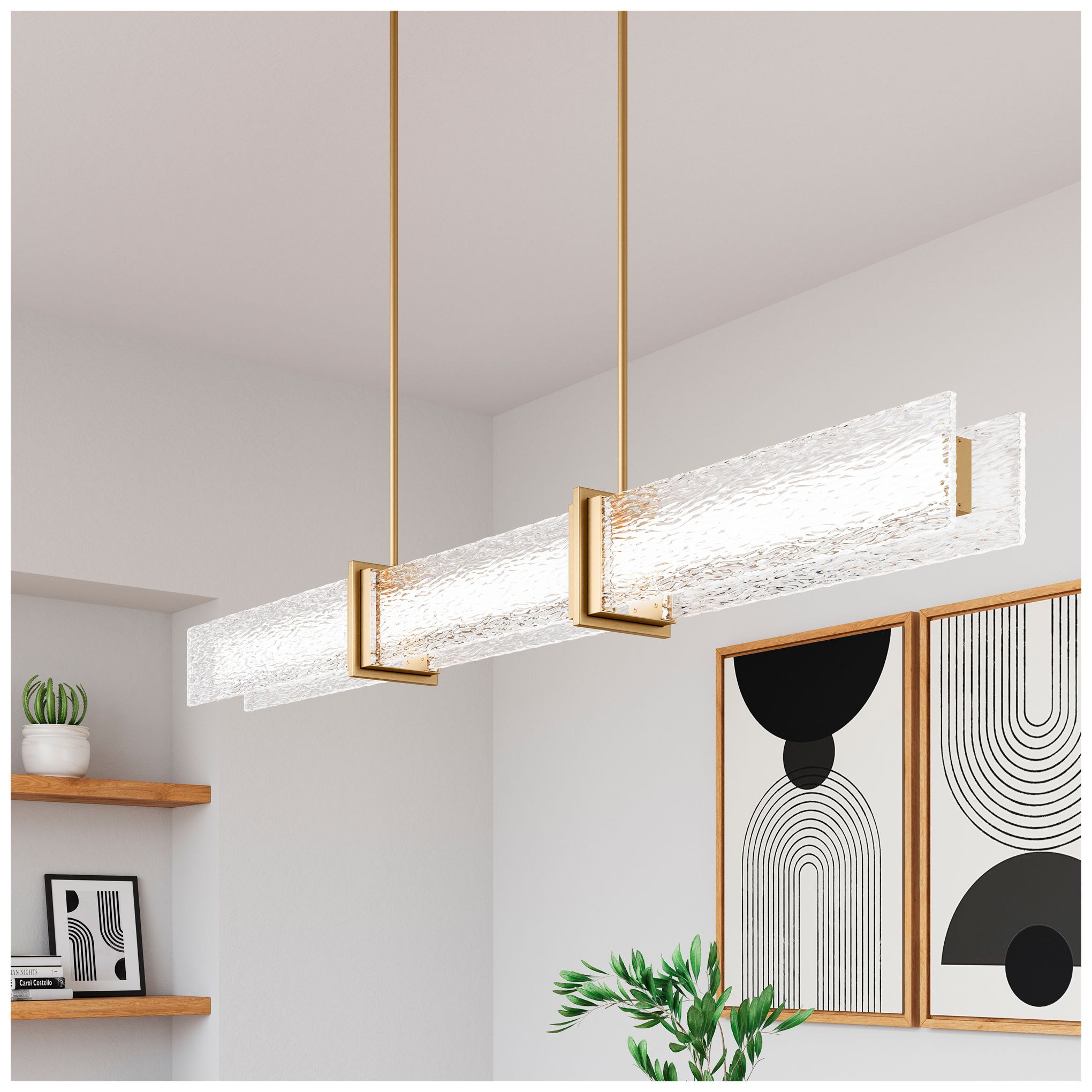 Thumbnail2 of Minka Lavery Lumina LED 66-in Legacy Brass Linear Chandelier with Shade more views
