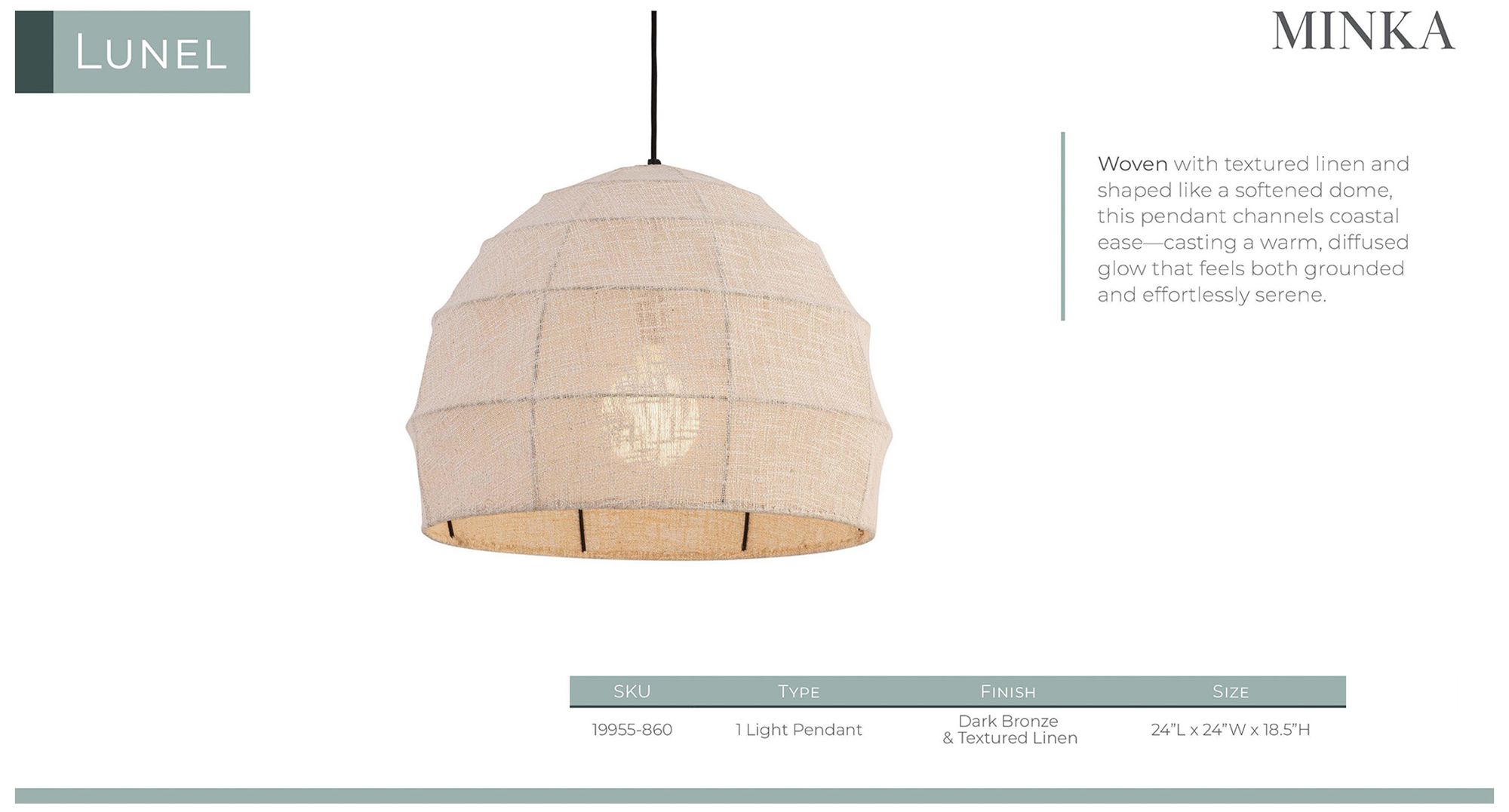 Minka Lavery Lunel 1-Light 24-in Dark Bronze Pendant with Linen Shade