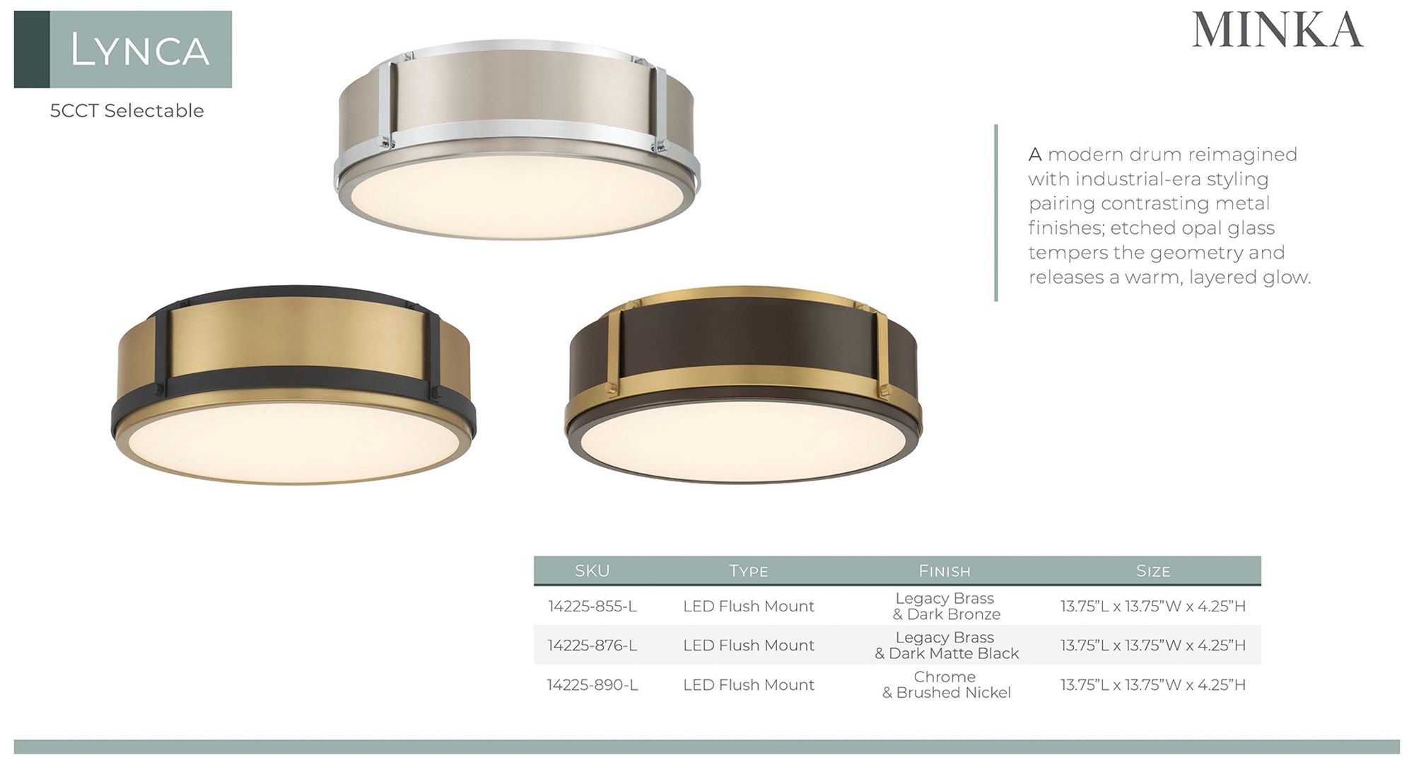 Minka Lavery Lynca 5CCT LED 13.75-in Legacy Brass and Bronze Flush Mount