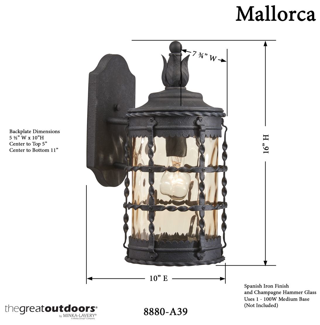 Minka Lavery Mallorca Collection 16" High Iron Outdoor Wall Light in scene