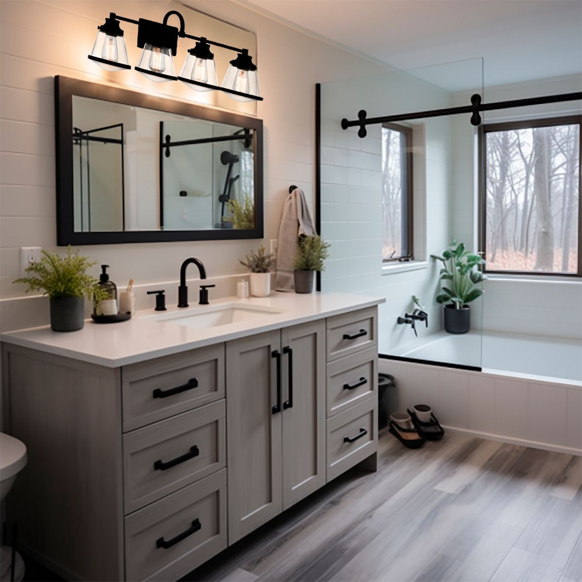 Image 7 Minka Lavery Mannsdale 4-Light Black Vanity Light with Clear Glass Shades more views