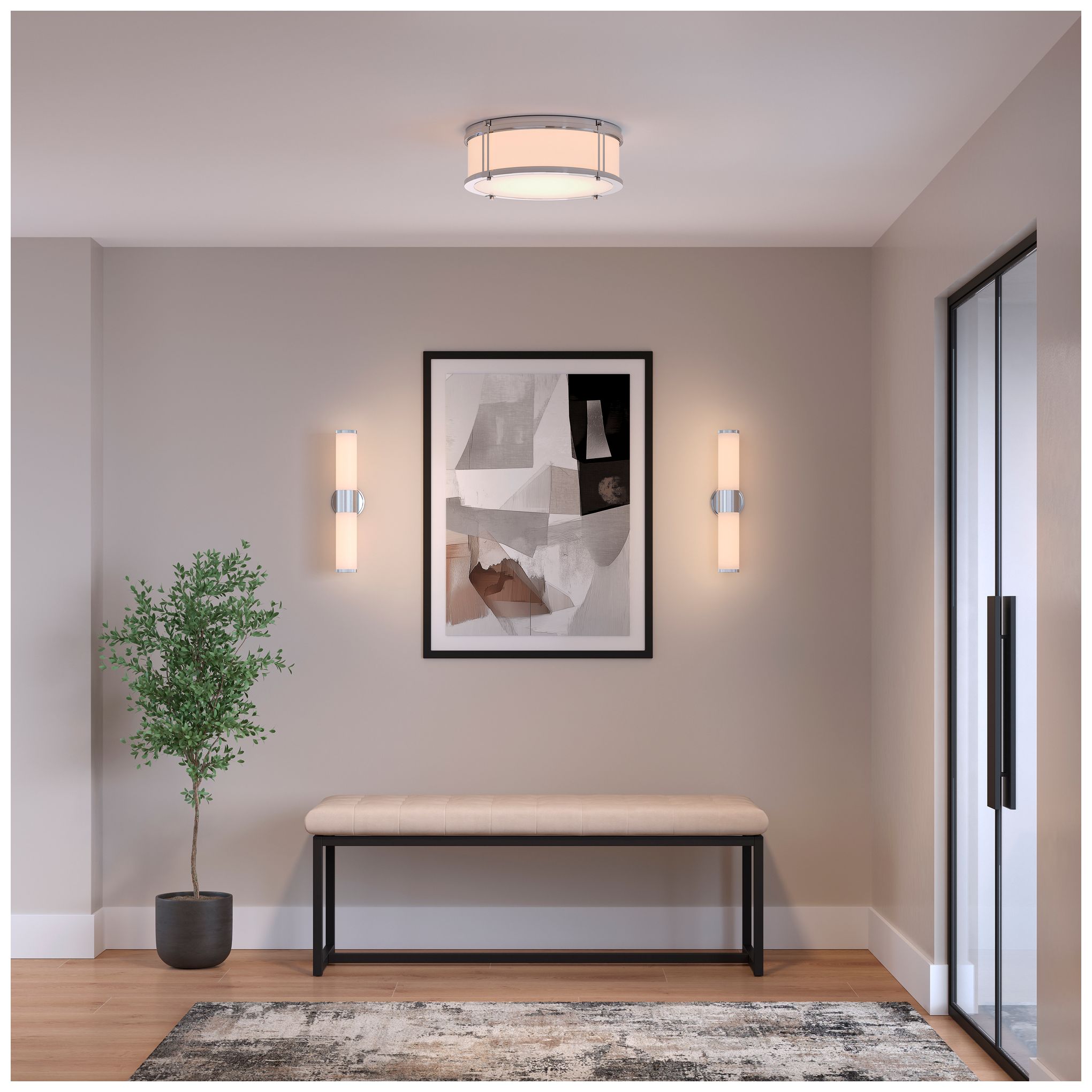 Image 4 Minka Lavery Merick LED 14.75-in Chrome Flush Mount with Glass Shade more views