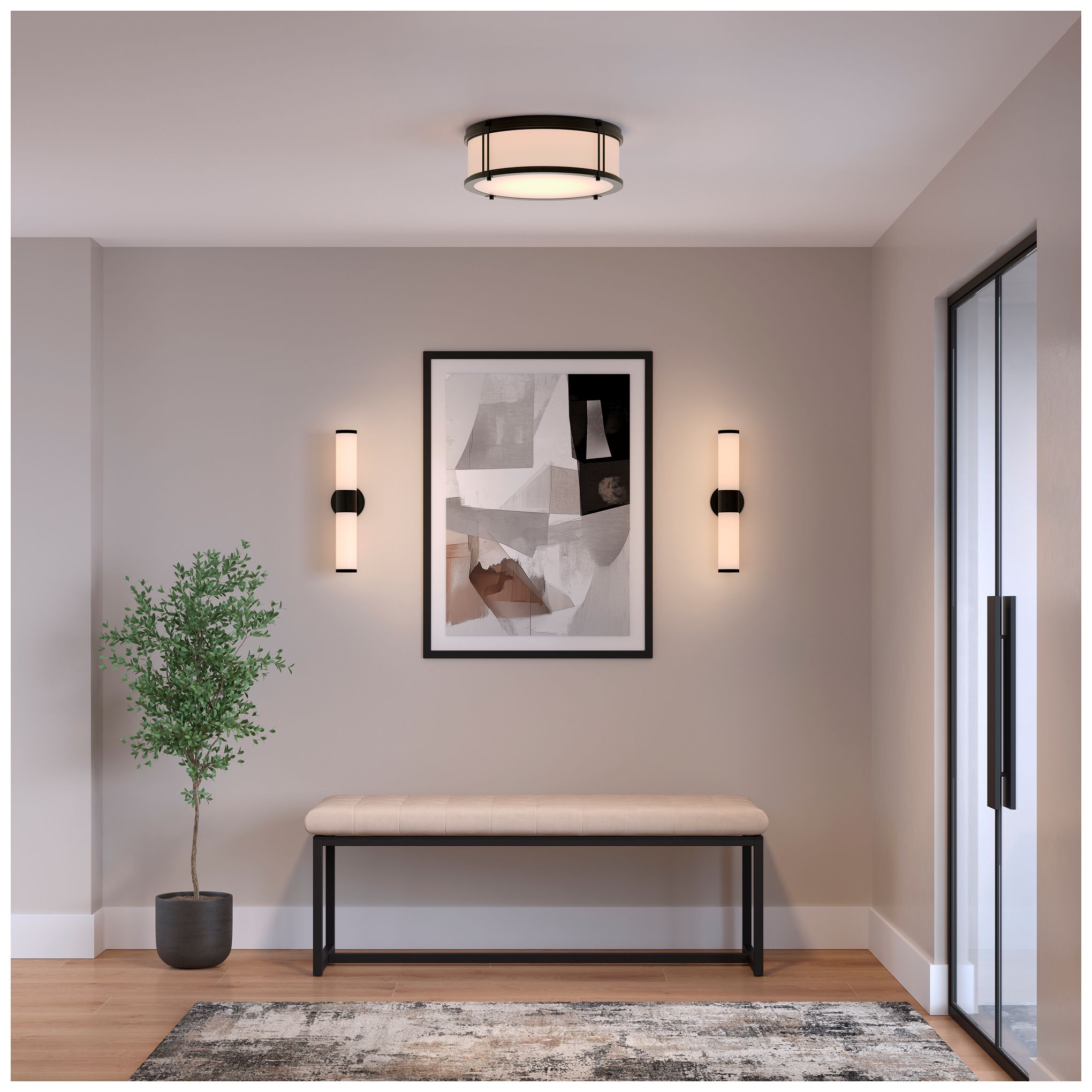 Image 4 Minka Lavery Merick LED 14.75-in Dark Matte Black Flush Mount with Shade more views