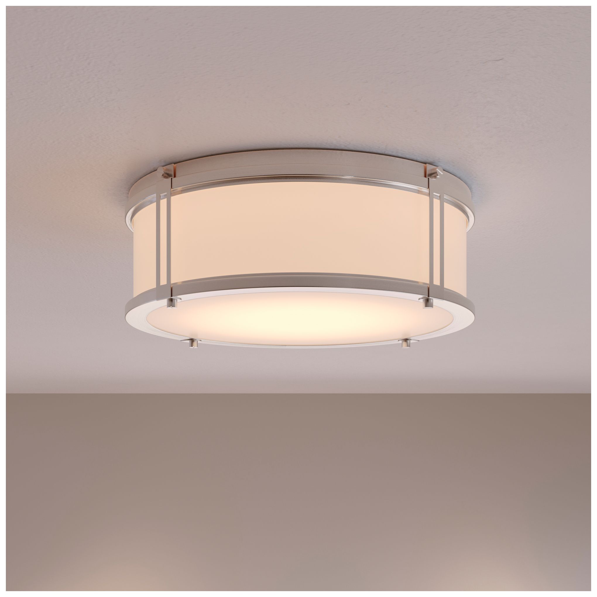 Thumbnail2 of Minka Lavery Merick LED 14.75in Brushed Nickel Flush Mount with Glass Shade more views