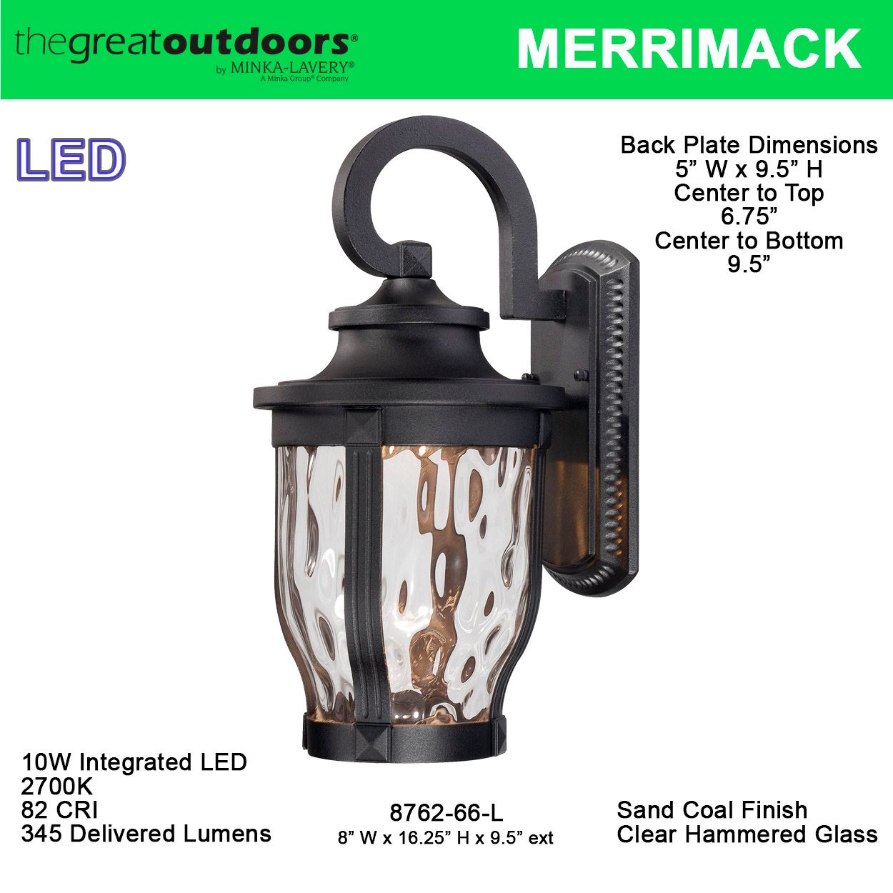 Minka Lavery Merrimack 16 1/4" High Black LED Outdoor Wall Light