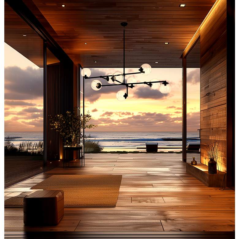 Image 7 Minka Lavery Millikan 9-Light 64-in Black Pendant with Clear Glass Shades more views