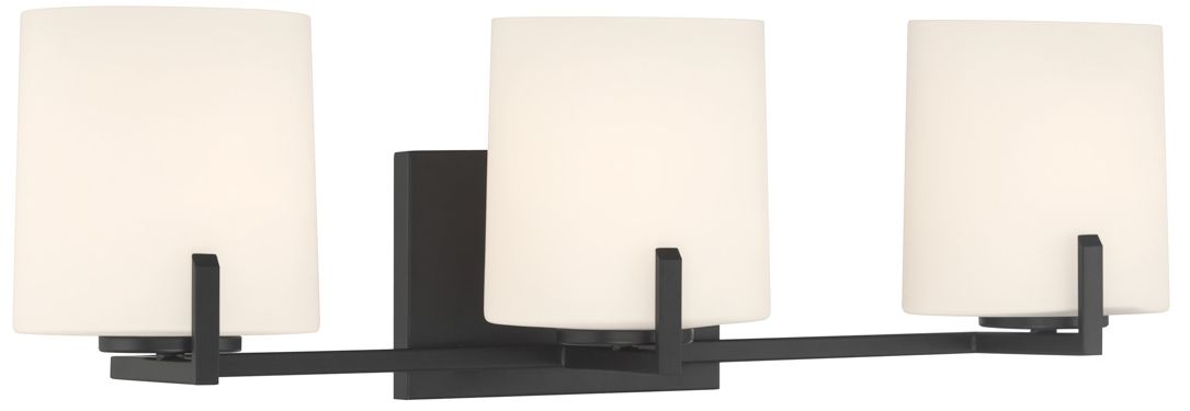 Minka Lavery Mirelle 3-Light 25in Matte Black Vanity Light with Glass Shade