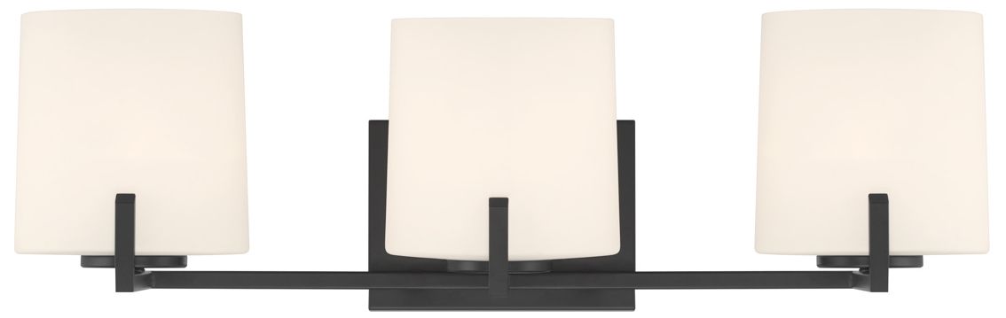 Image 2 Minka Lavery Mirelle 3-Light 25in Matte Black Vanity Light with Glass Shade more views