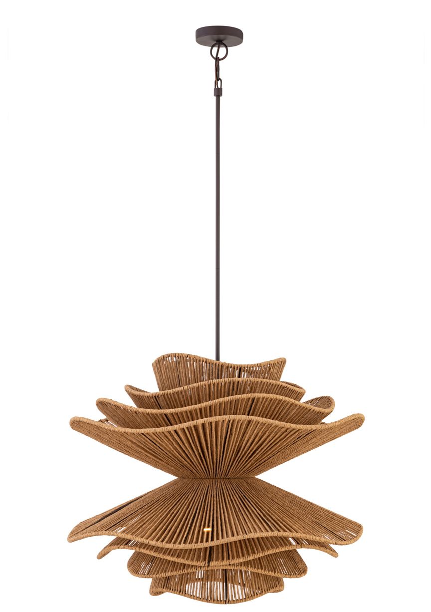 Thumbnail1 of Minka Lavery Mireth 6-Light 28-in Dark Bronze Pendant with Raffia Shade