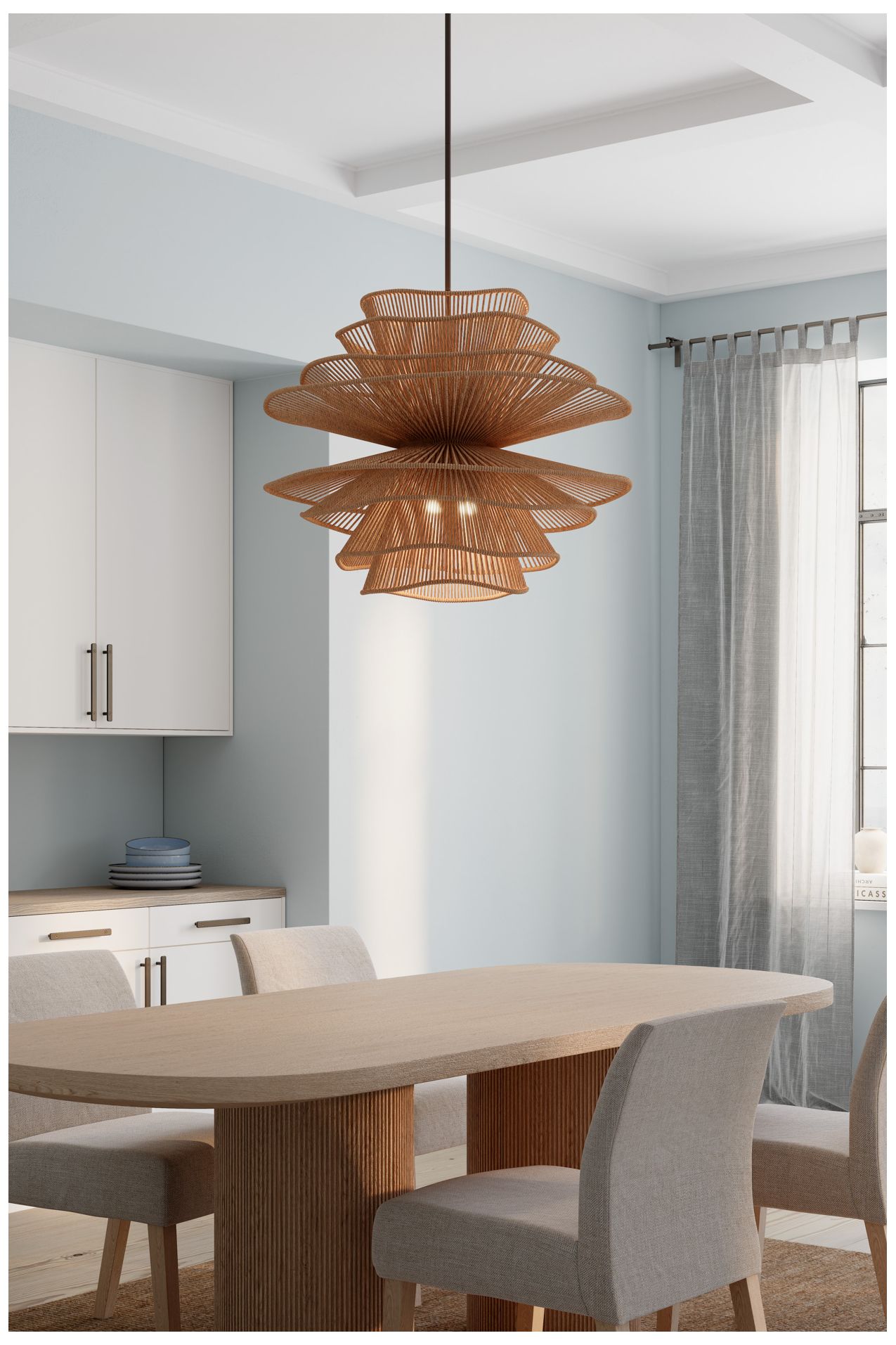 Thumbnail2 of Minka Lavery Mireth 6-Light 28-in Dark Bronze Pendant with Raffia Shade more views