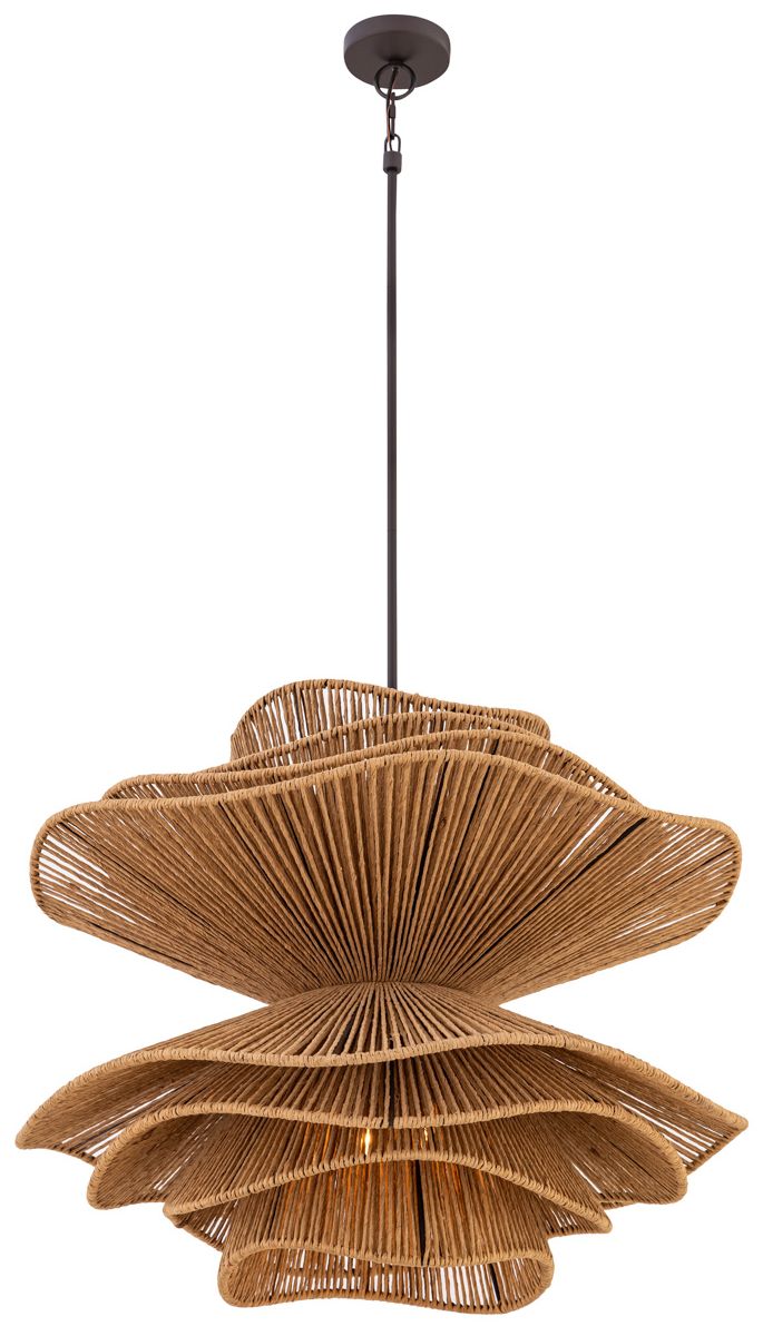 Thumbnail3 of Minka Lavery Mireth 6-Light 28-in Dark Bronze Pendant with Raffia Shade more views