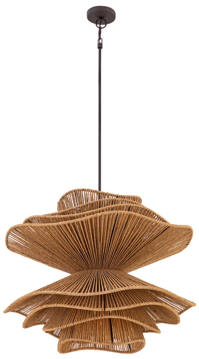 Minka Lavery Mireth 6-Light 28-in Dark Bronze Pendant with Raffia Shade