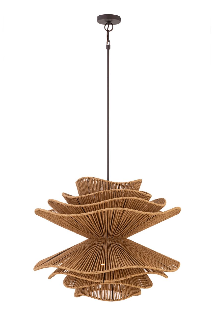 Minka Lavery Mireth 6-Light 28-in Dark Bronze Pendant with Raffia Shade