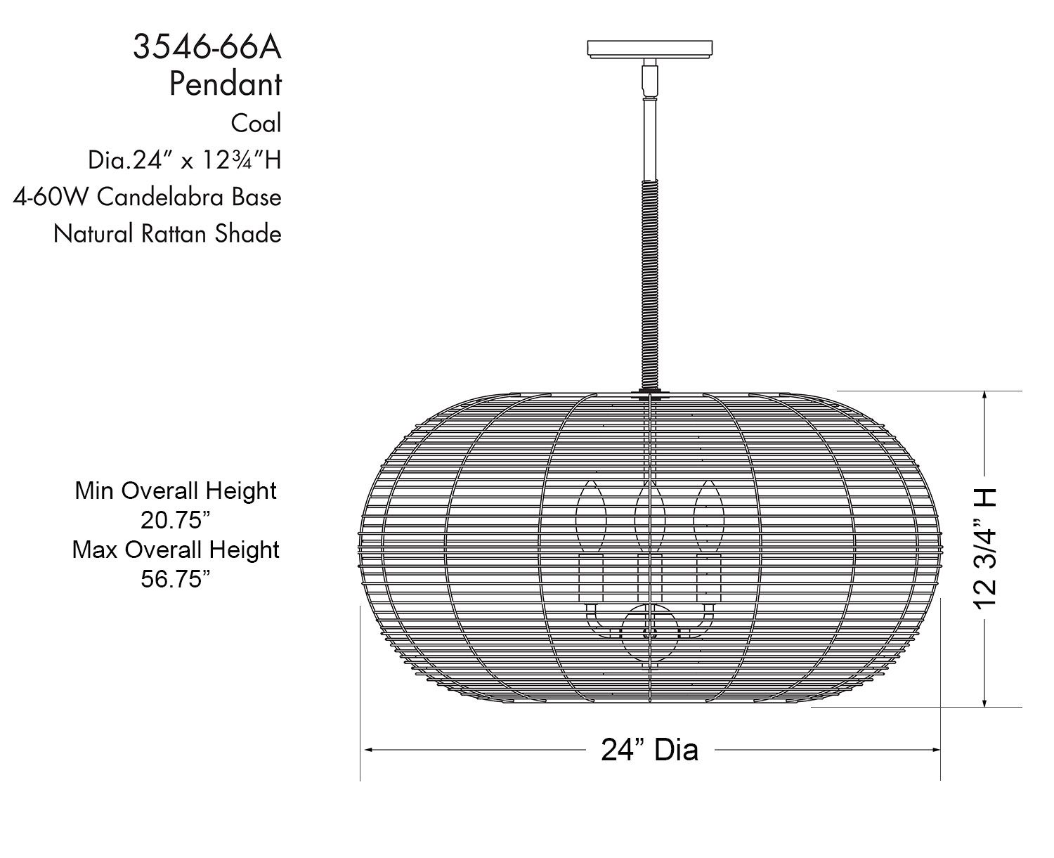 Image 5 Minka-Lavery Modjeska 4-Light Coal Black Pendant with Natural Rattan Shade more views