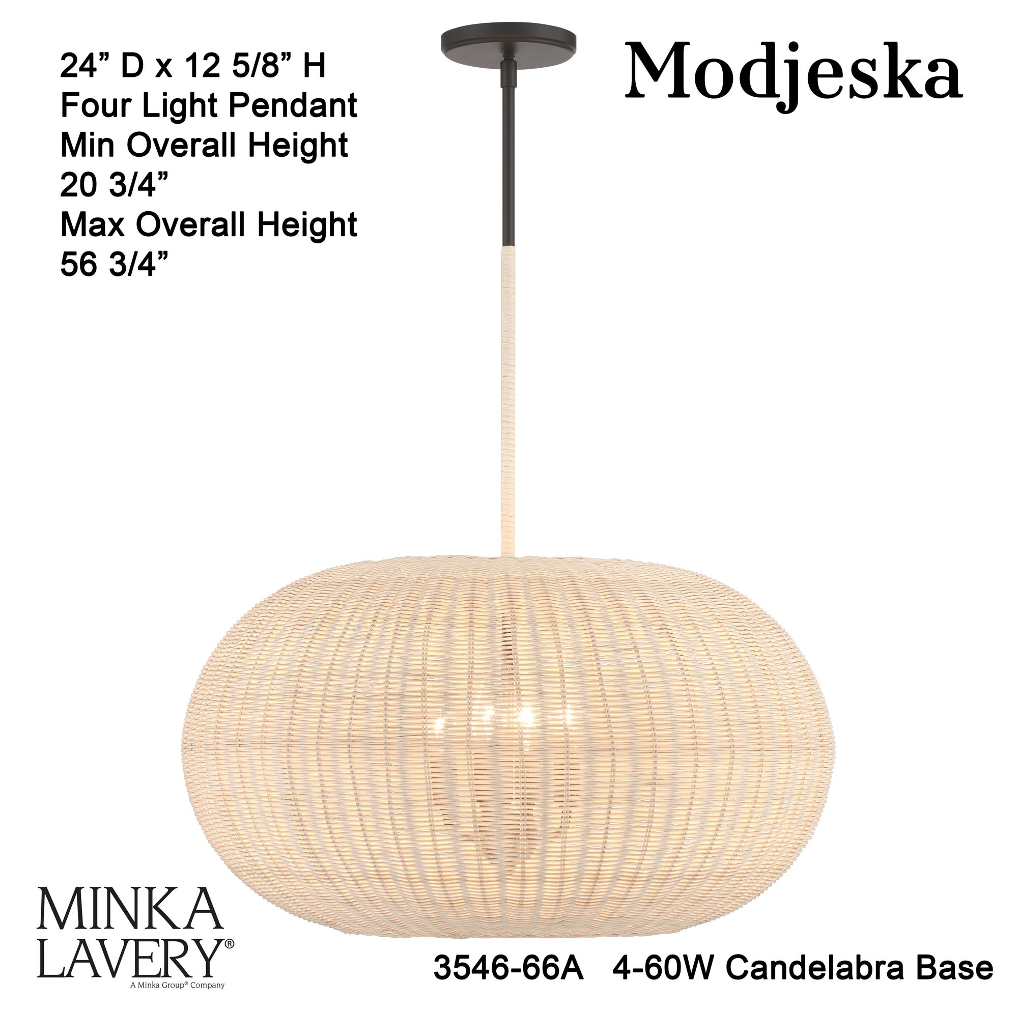 Image 6 Minka-Lavery Modjeska 4-Light Coal Black Pendant with Natural Rattan Shade more views