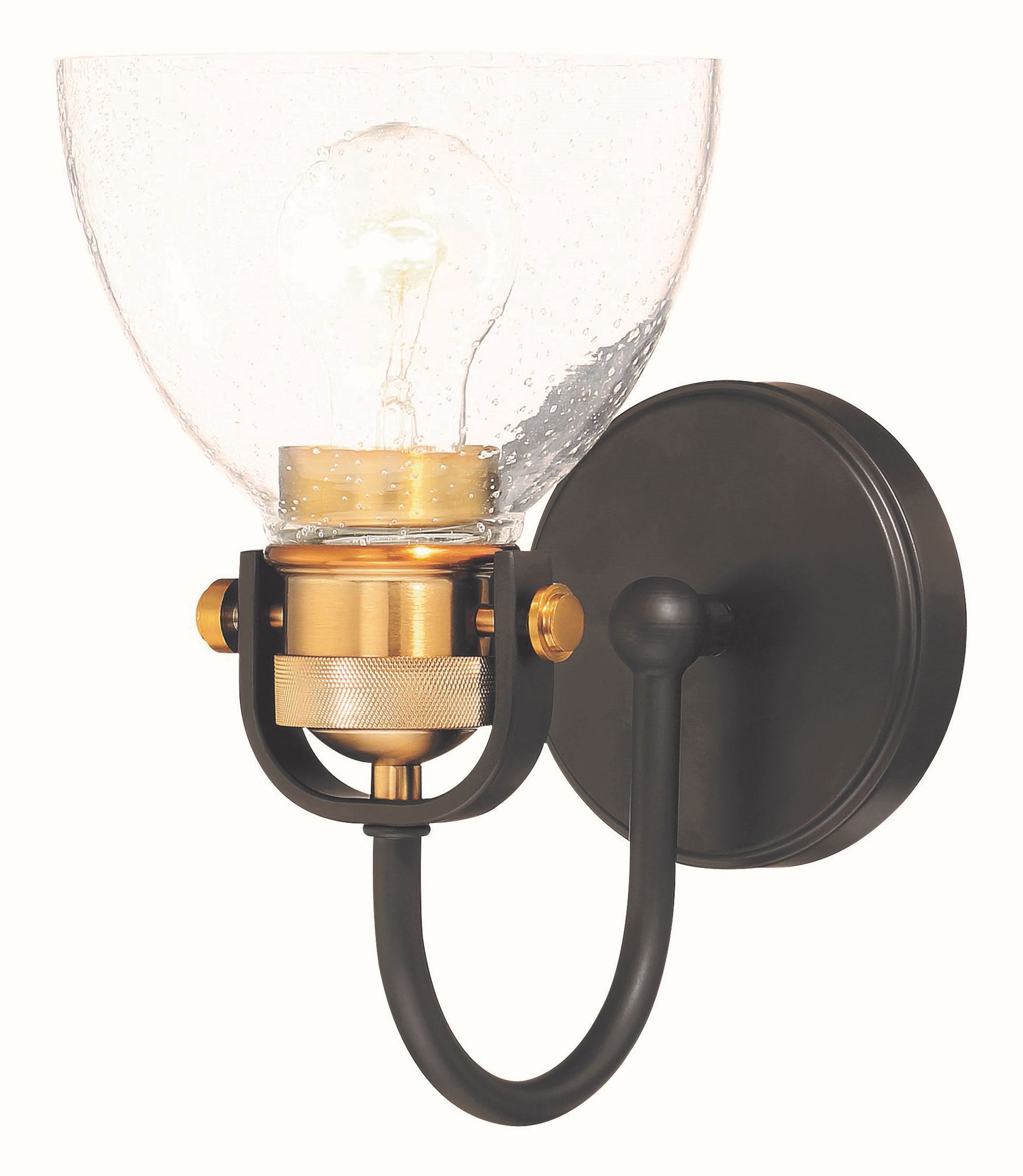 Image 6 Minka-Lavery Monico 1-Light Bronze and Brass Vanity Light with Glass Shade more views