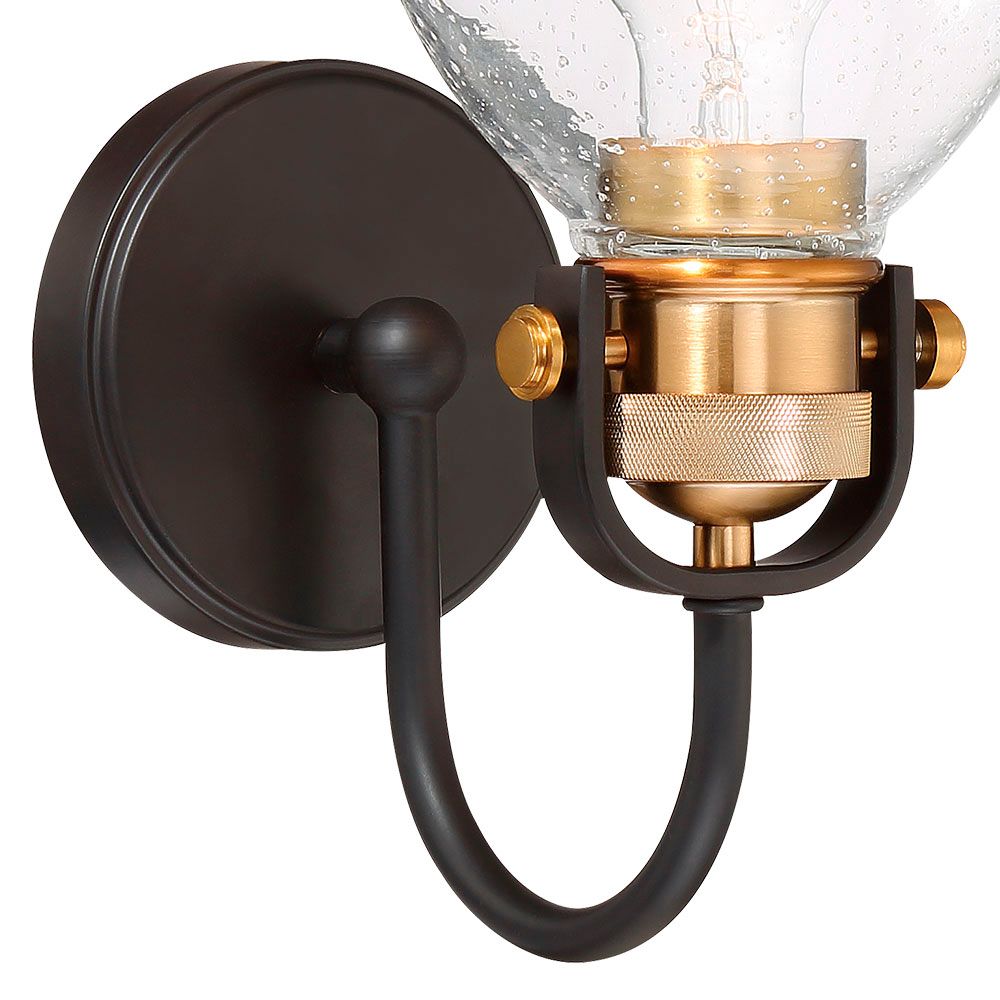 Image 7 Minka-Lavery Monico 1-Light Bronze and Brass Vanity Light with Glass Shade more views